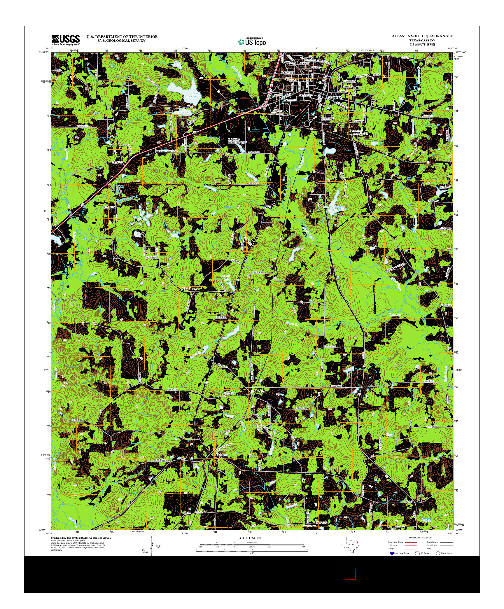 USGS US TOPO 7.5-MINUTE MAP FOR ATLANTA SOUTH, TX 2013