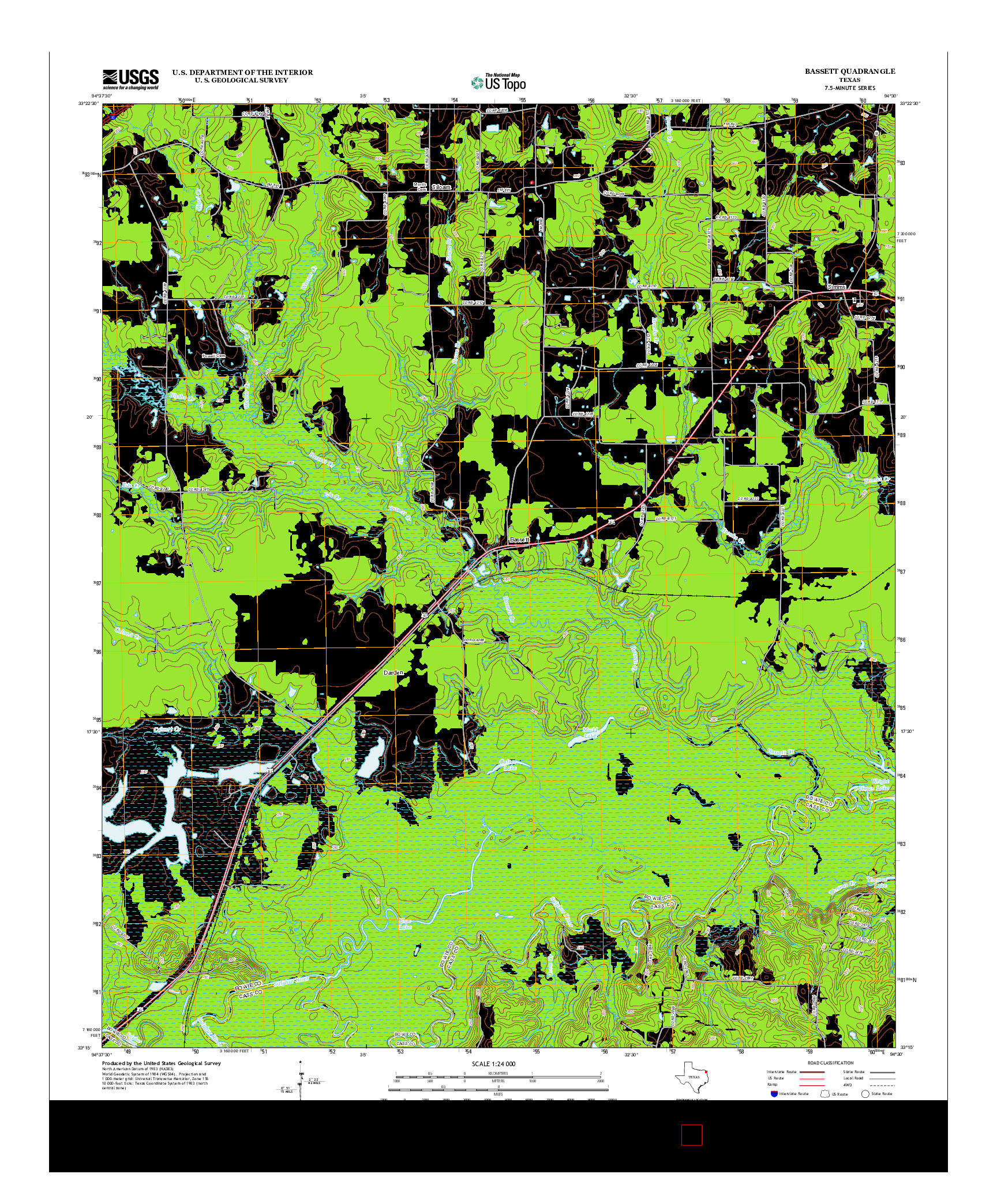 USGS US TOPO 7.5-MINUTE MAP FOR BASSETT, TX 2013