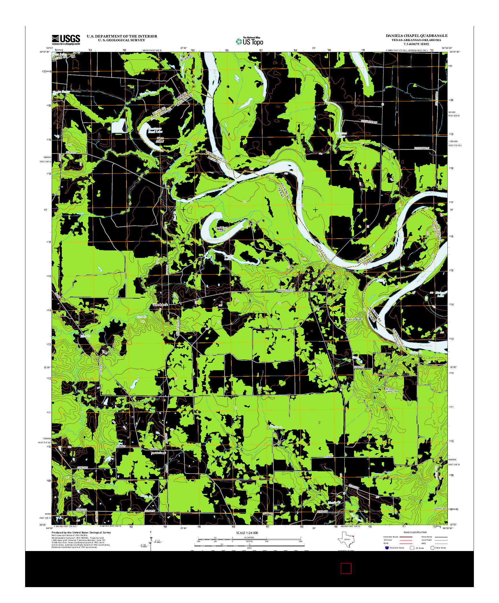 USGS US TOPO 7.5-MINUTE MAP FOR DANIELS CHAPEL, TX-AR-OK 2013