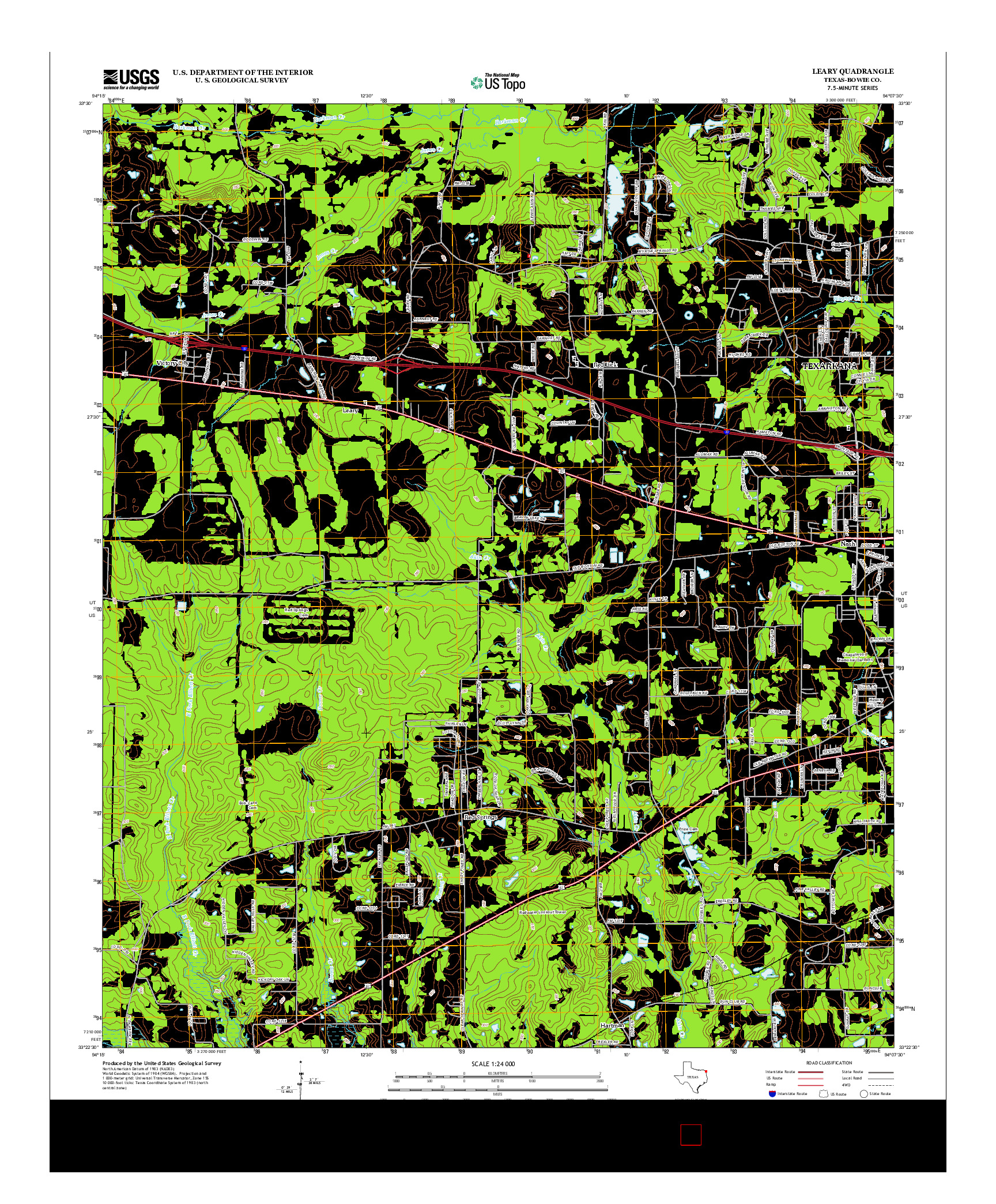 USGS US TOPO 7.5-MINUTE MAP FOR LEARY, TX 2013