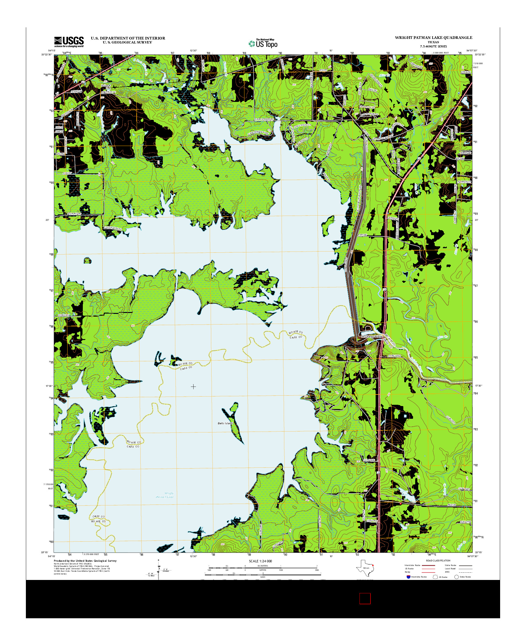 USGS US TOPO 7.5-MINUTE MAP FOR WRIGHT PATMAN LAKE, TX 2013