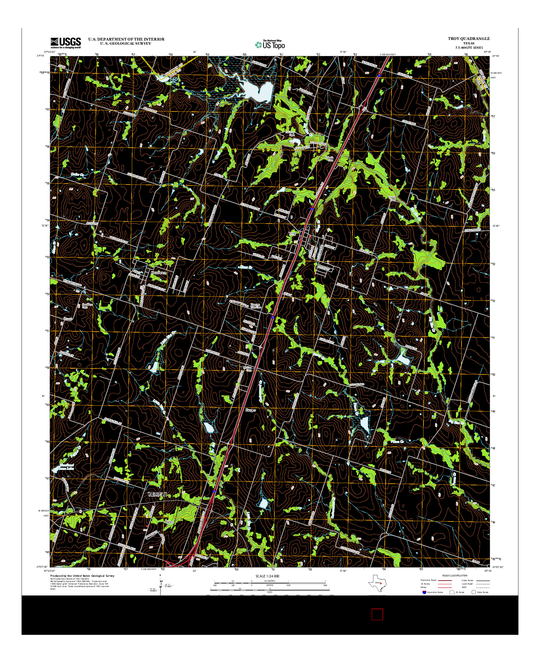 USGS US TOPO 7.5-MINUTE MAP FOR TROY, TX 2013