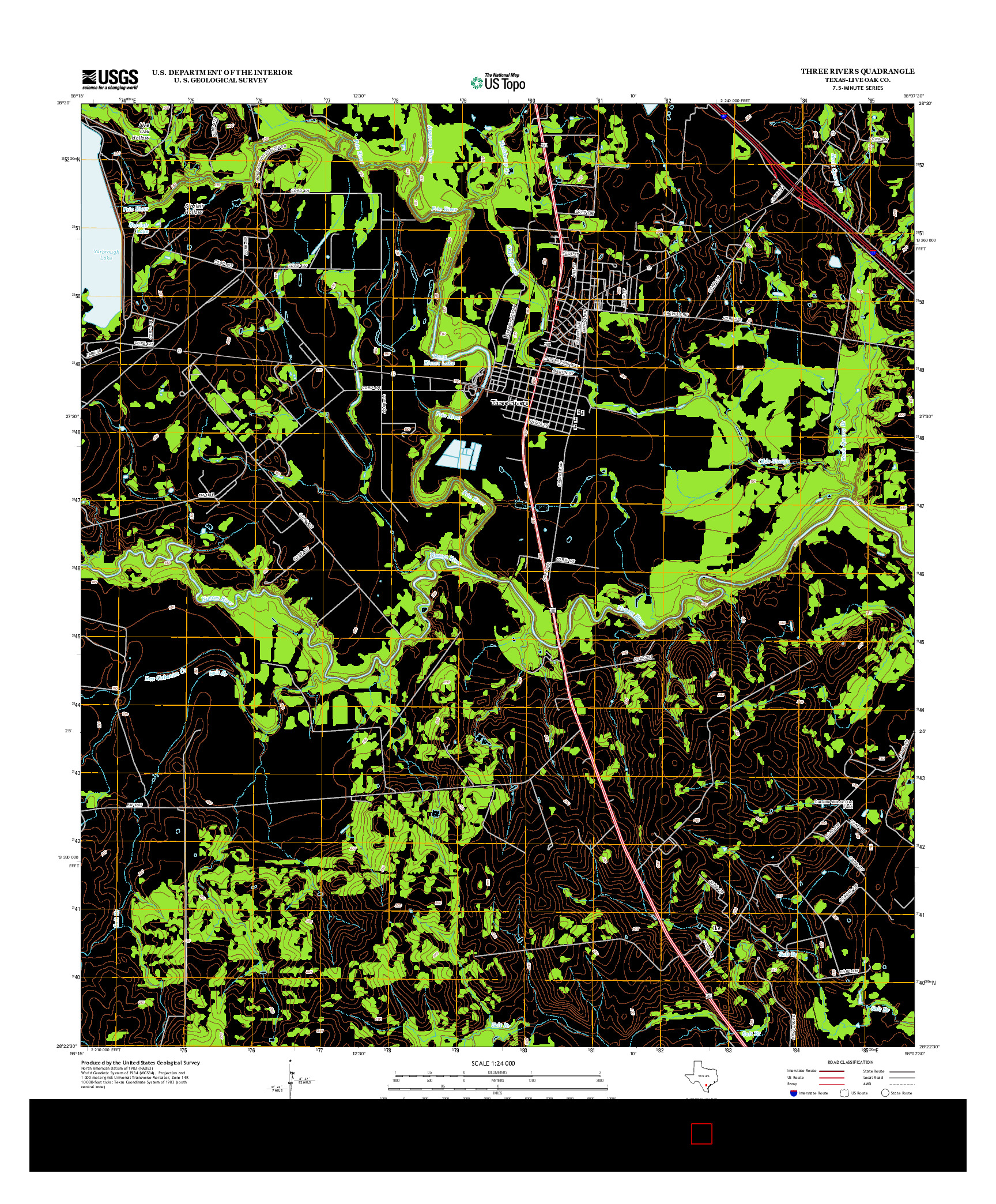 USGS US TOPO 7.5-MINUTE MAP FOR THREE RIVERS, TX 2013