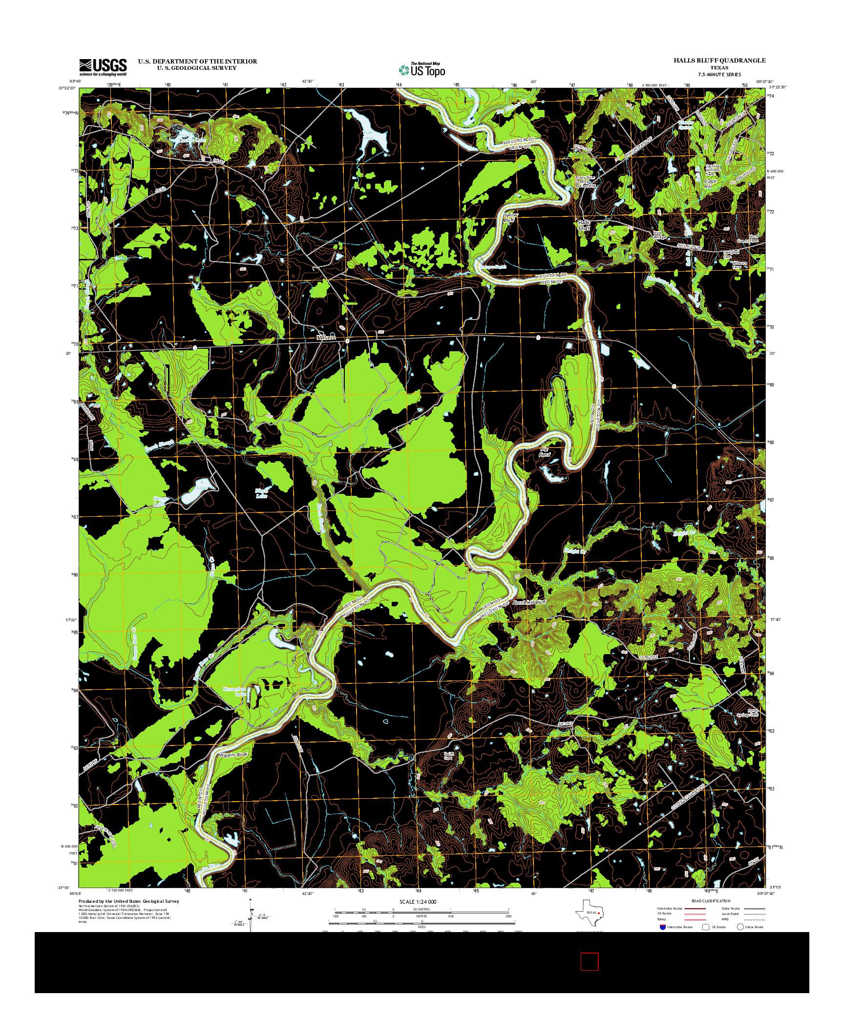 USGS US TOPO 7.5-MINUTE MAP FOR HALLS BLUFF, TX 2013
