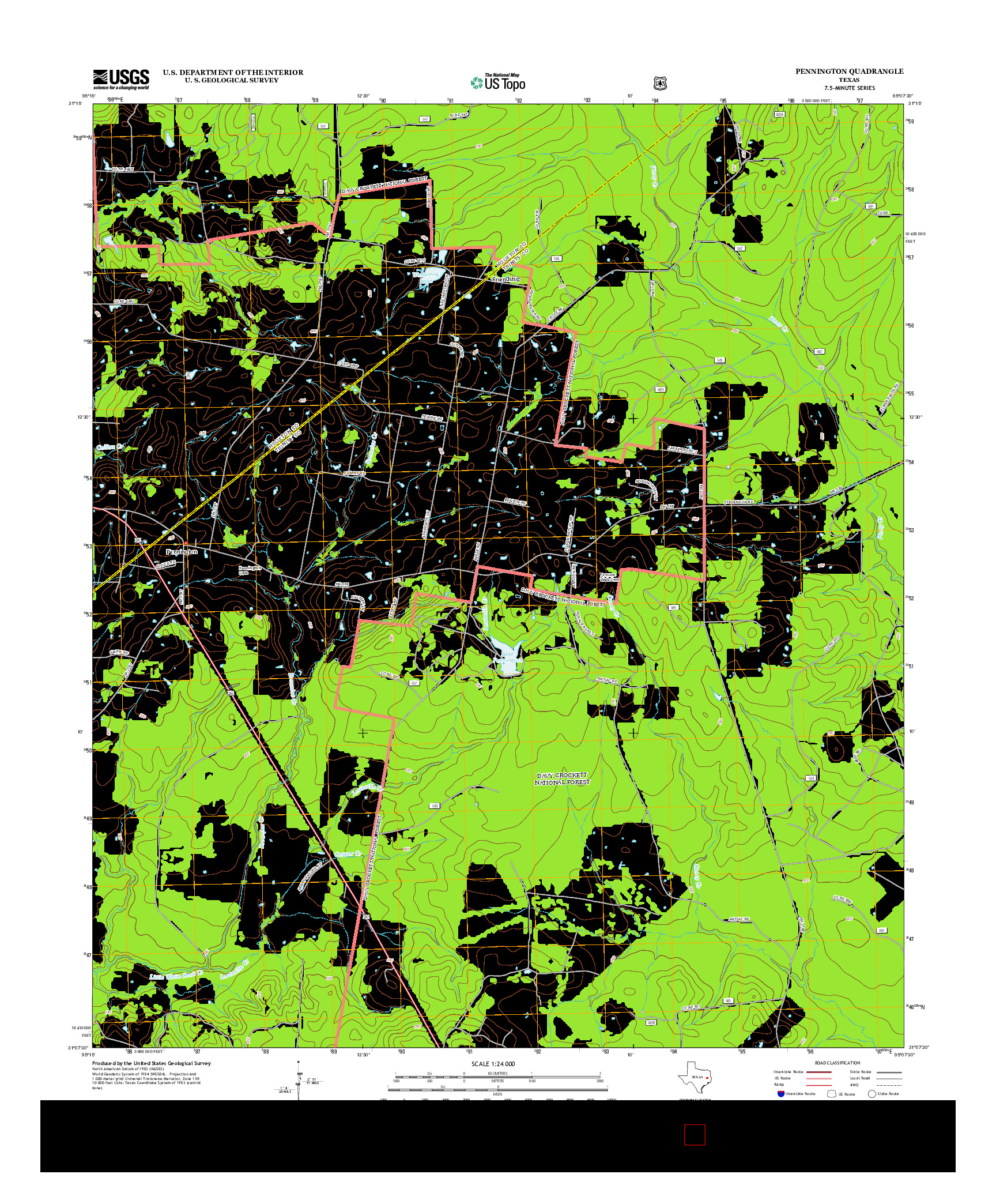 USGS US TOPO 7.5-MINUTE MAP FOR PENNINGTON, TX 2013
