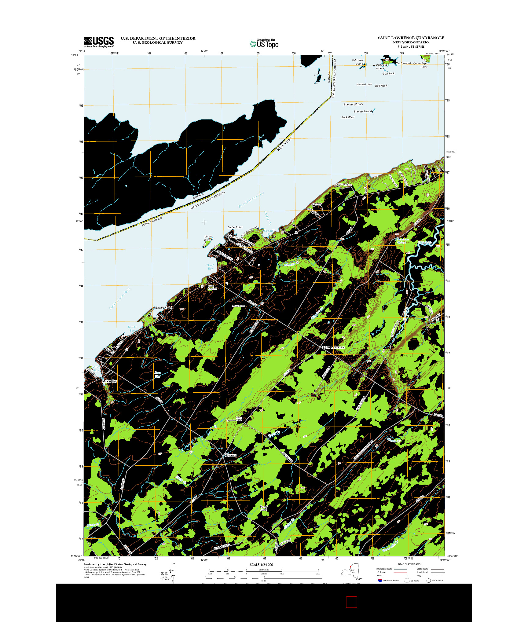 USGS US TOPO 7.5-MINUTE MAP FOR SAINT LAWRENCE, NY-ON 2013