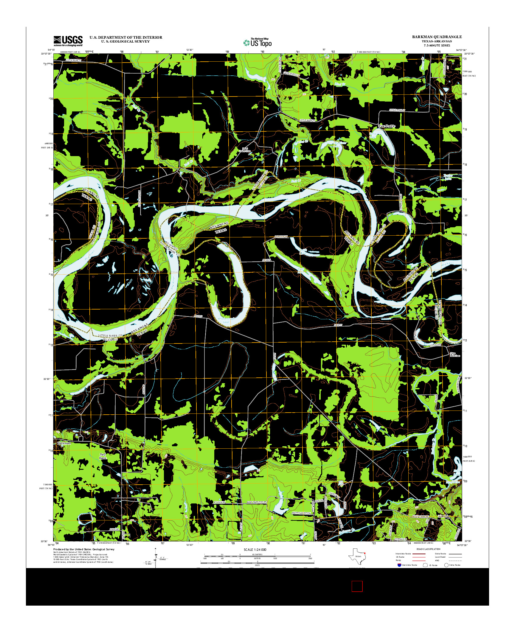 USGS US TOPO 7.5-MINUTE MAP FOR BARKMAN, TX-AR 2013