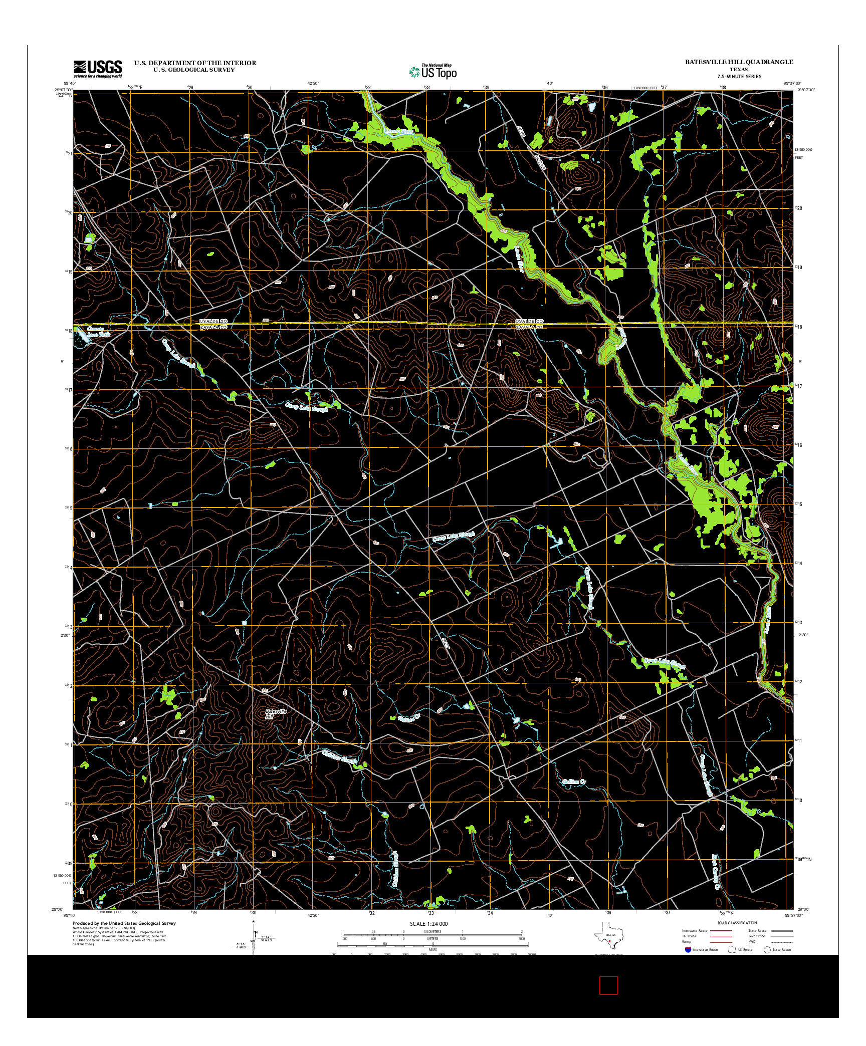 USGS US TOPO 7.5-MINUTE MAP FOR BATESVILLE HILL, TX 2013