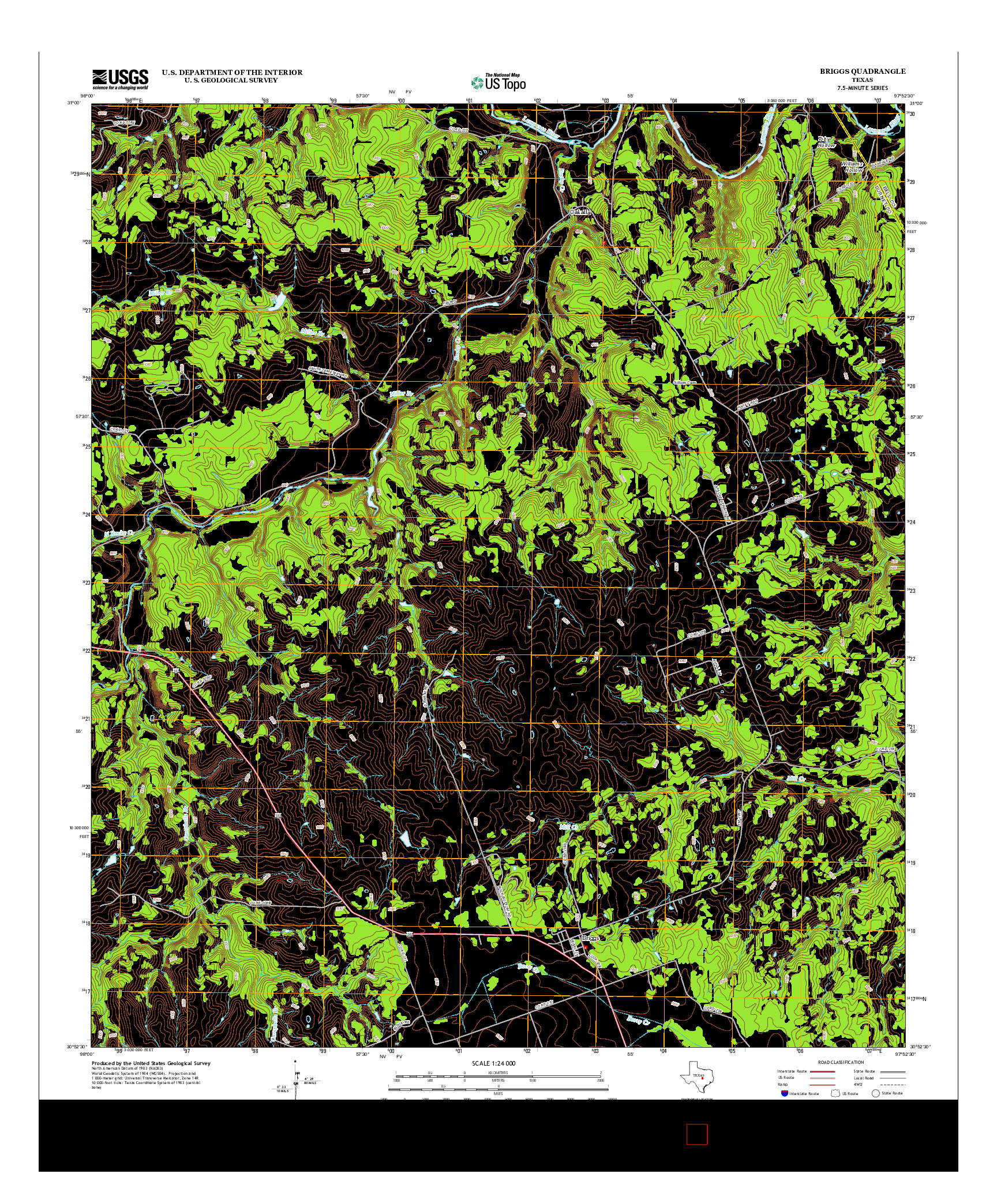 USGS US TOPO 7.5-MINUTE MAP FOR BRIGGS, TX 2013