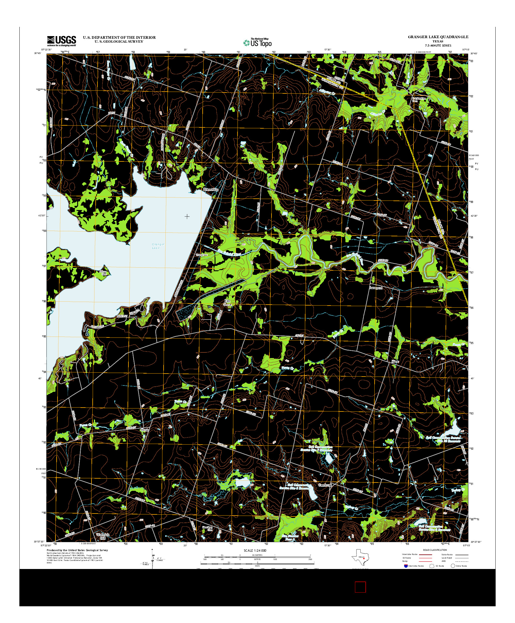 USGS US TOPO 7.5-MINUTE MAP FOR GRANGER LAKE, TX 2013