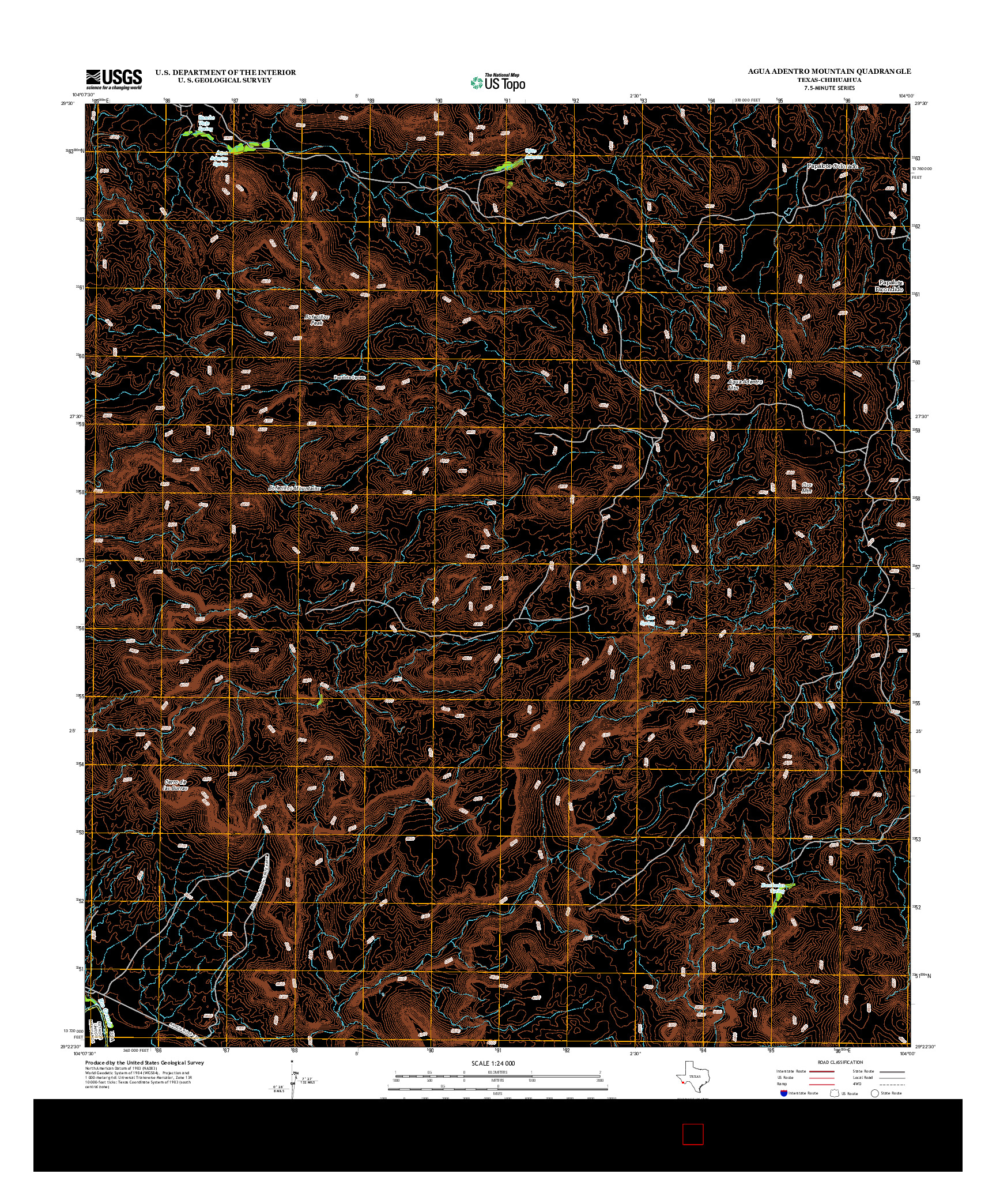 USGS US TOPO 7.5-MINUTE MAP FOR AGUA ADENTRO MOUNTAIN, TX-CHH 2013