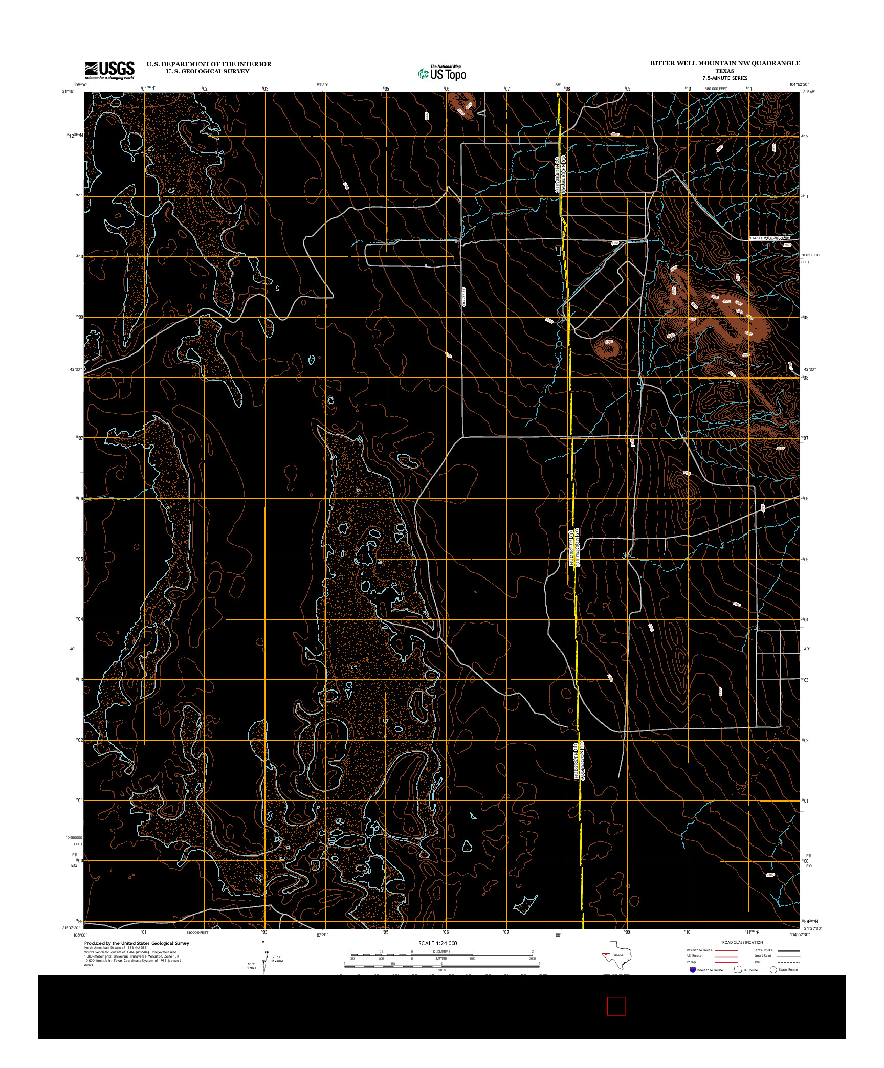 USGS US TOPO 7.5-MINUTE MAP FOR BITTER WELL MOUNTAIN NW, TX 2013
