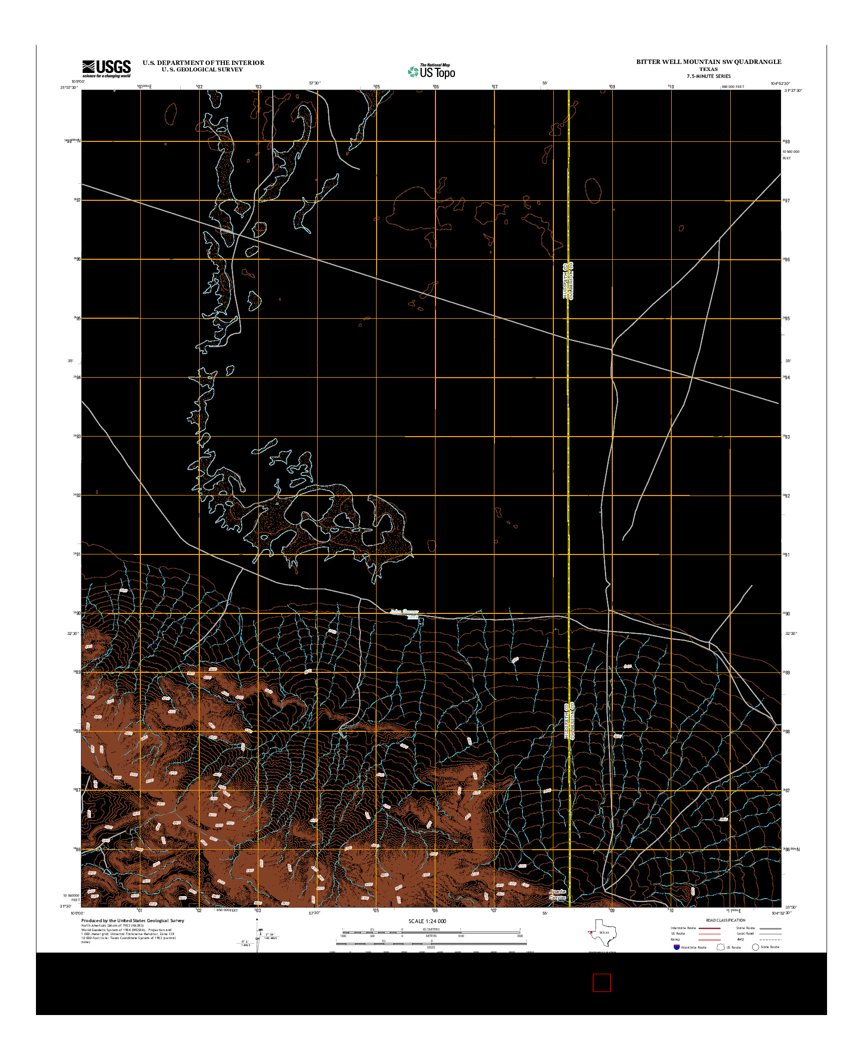 USGS US TOPO 7.5-MINUTE MAP FOR BITTER WELL MOUNTAIN SW, TX 2013