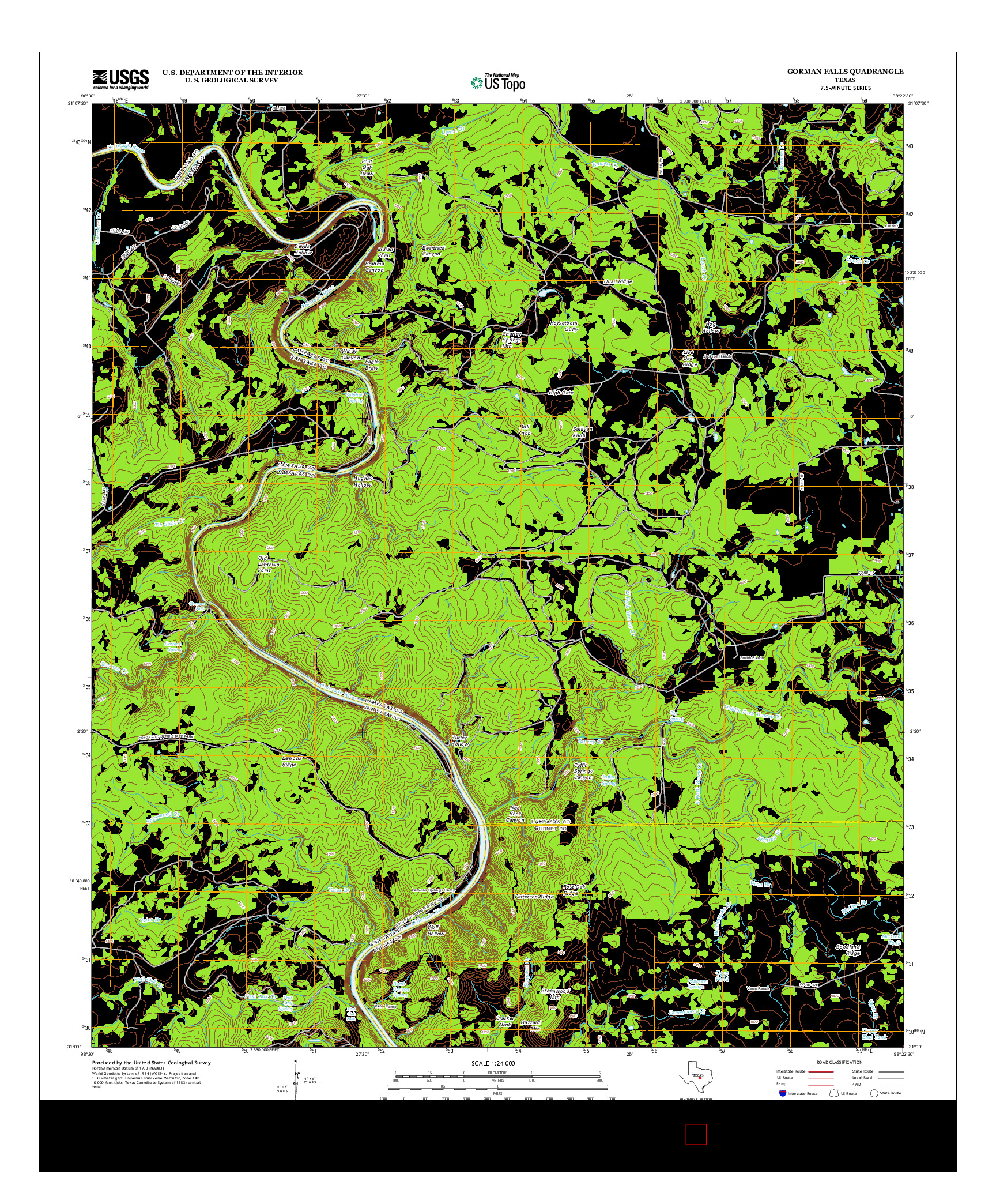 USGS US TOPO 7.5-MINUTE MAP FOR GORMAN FALLS, TX 2013