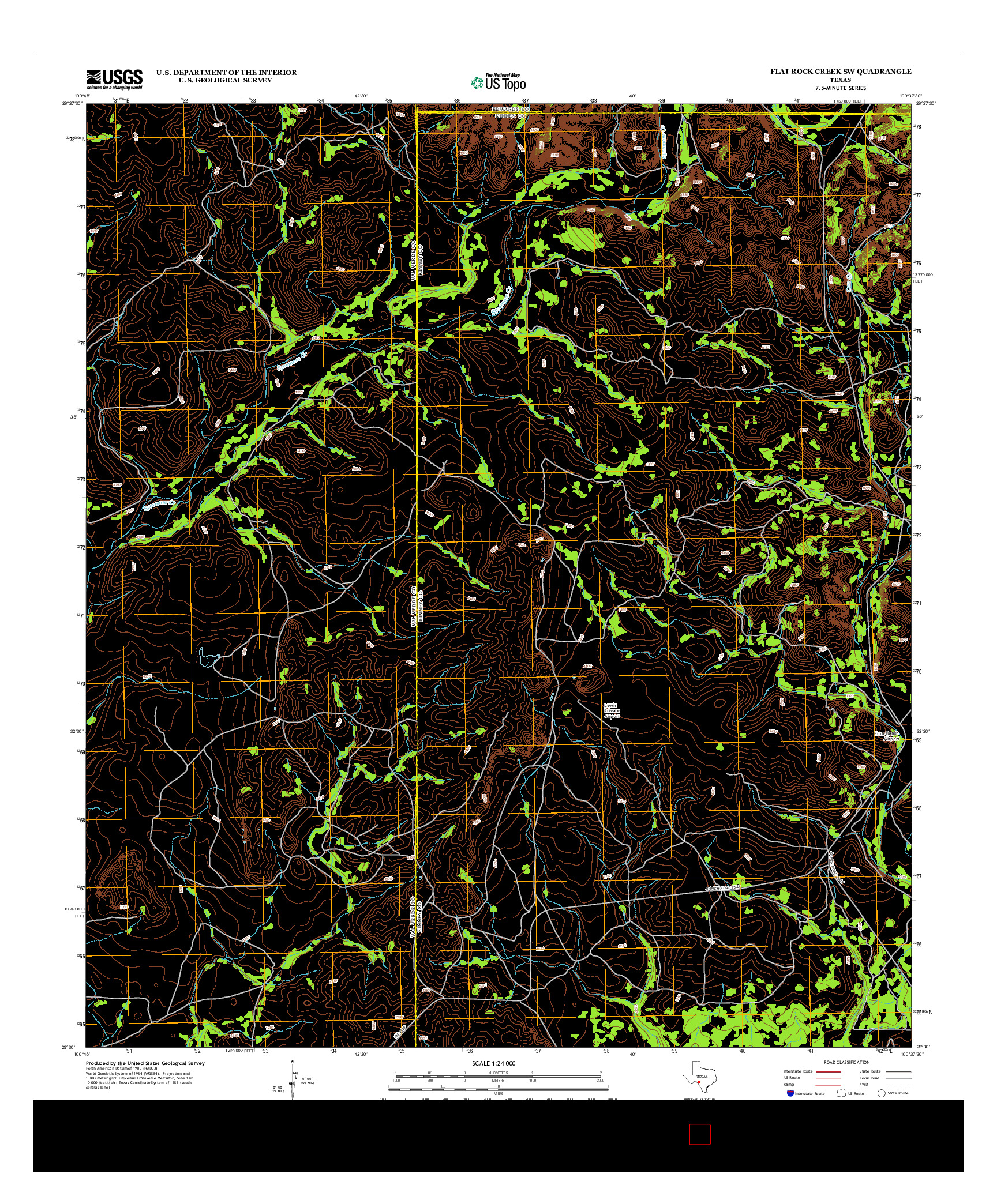 USGS US TOPO 7.5-MINUTE MAP FOR FLAT ROCK CREEK SW, TX 2013