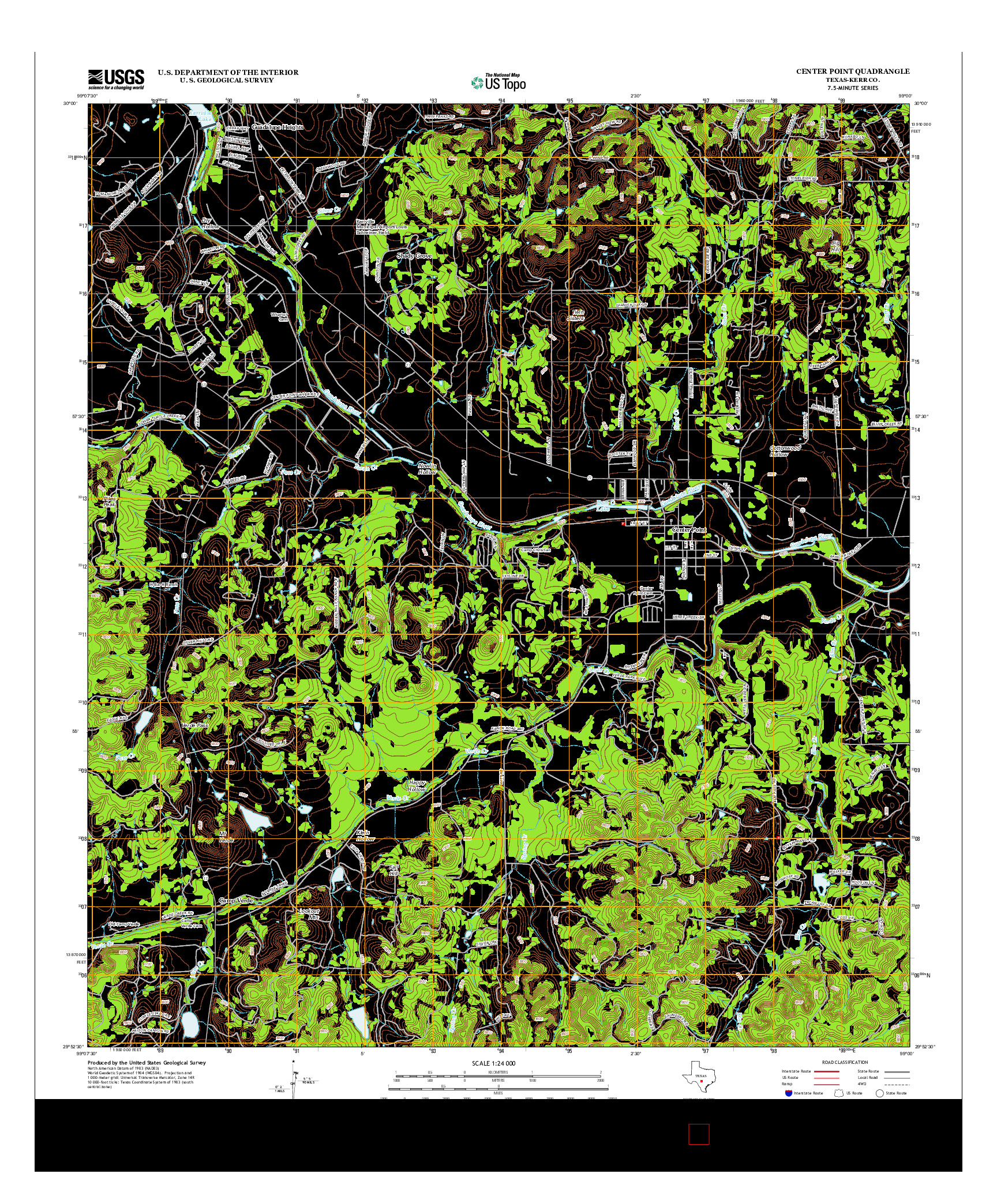 USGS US TOPO 7.5-MINUTE MAP FOR CENTER POINT, TX 2013
