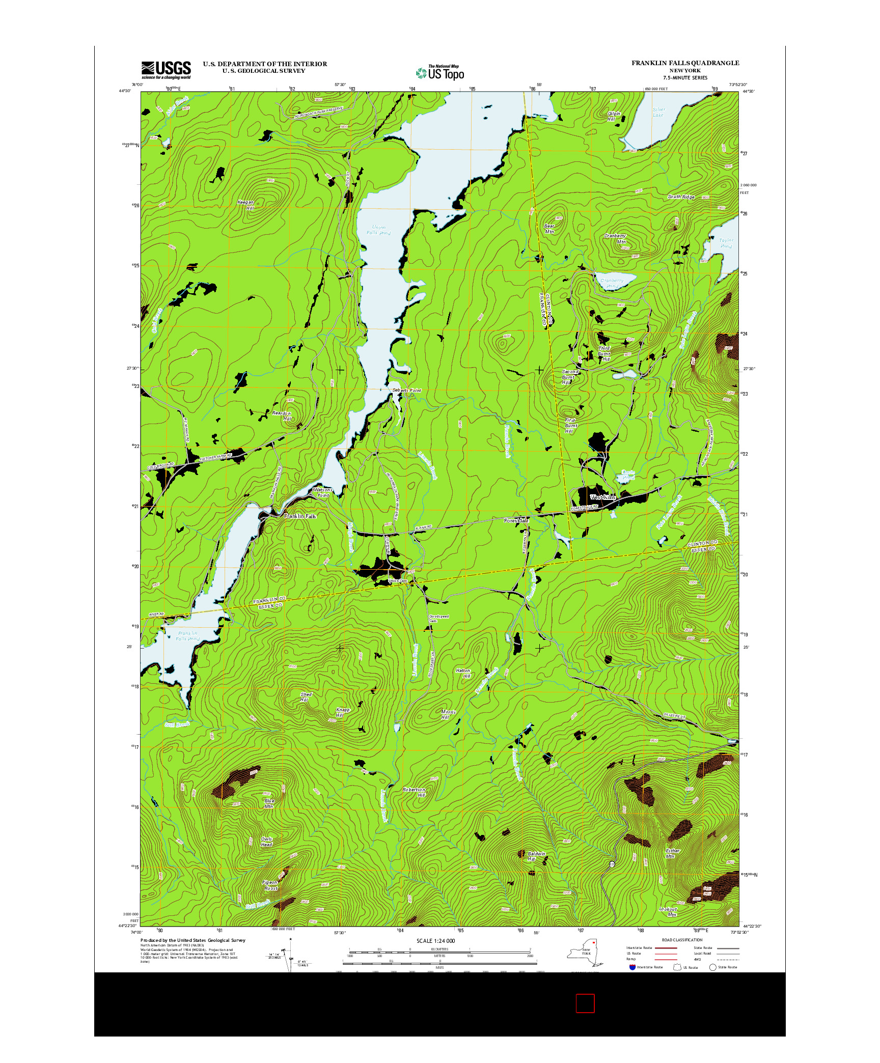 USGS US TOPO 7.5-MINUTE MAP FOR FRANKLIN FALLS, NY 2013
