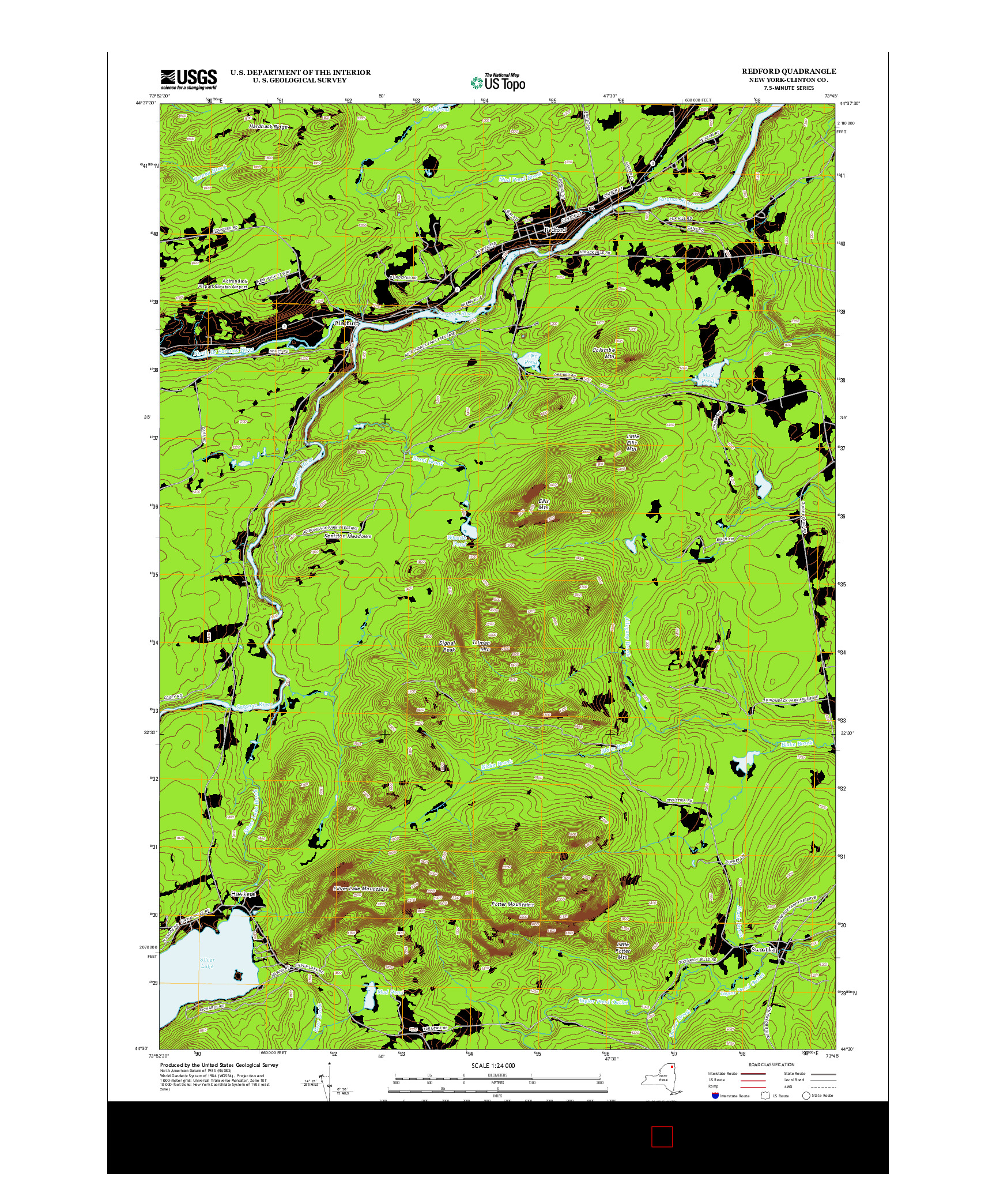 USGS US TOPO 7.5-MINUTE MAP FOR REDFORD, NY 2013