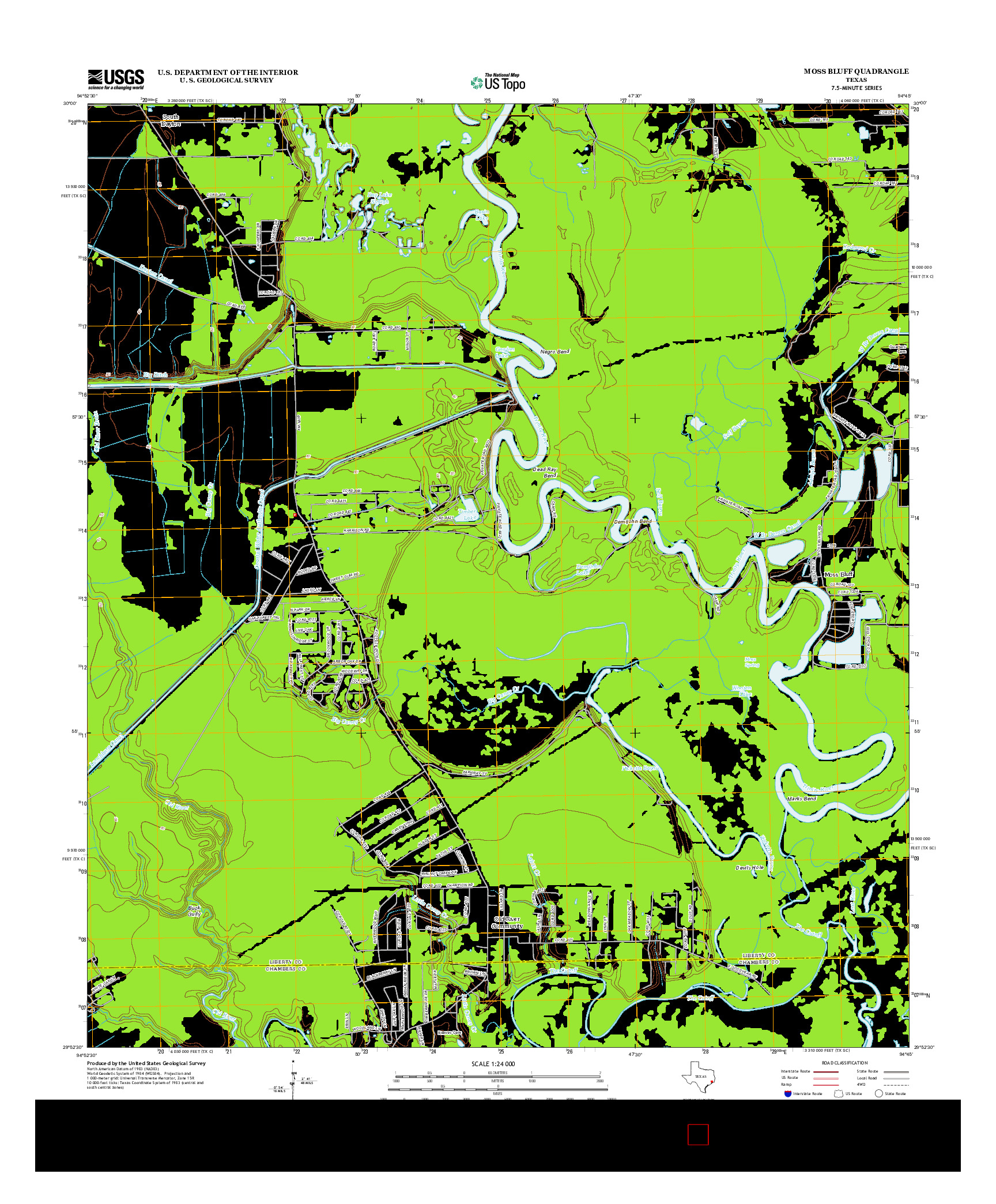 USGS US TOPO 7.5-MINUTE MAP FOR MOSS BLUFF, TX 2013