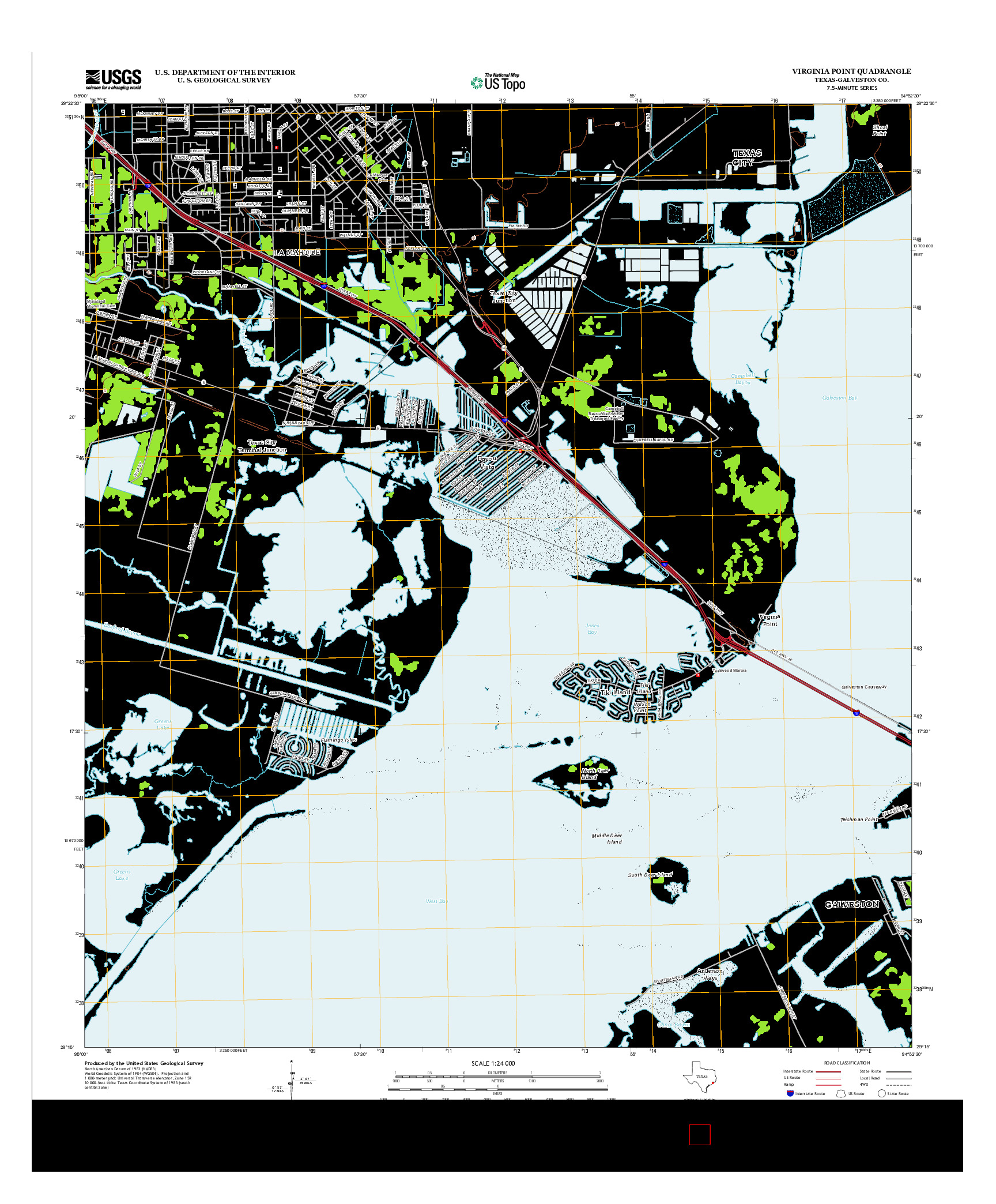 USGS US TOPO 7.5-MINUTE MAP FOR VIRGINIA POINT, TX 2013