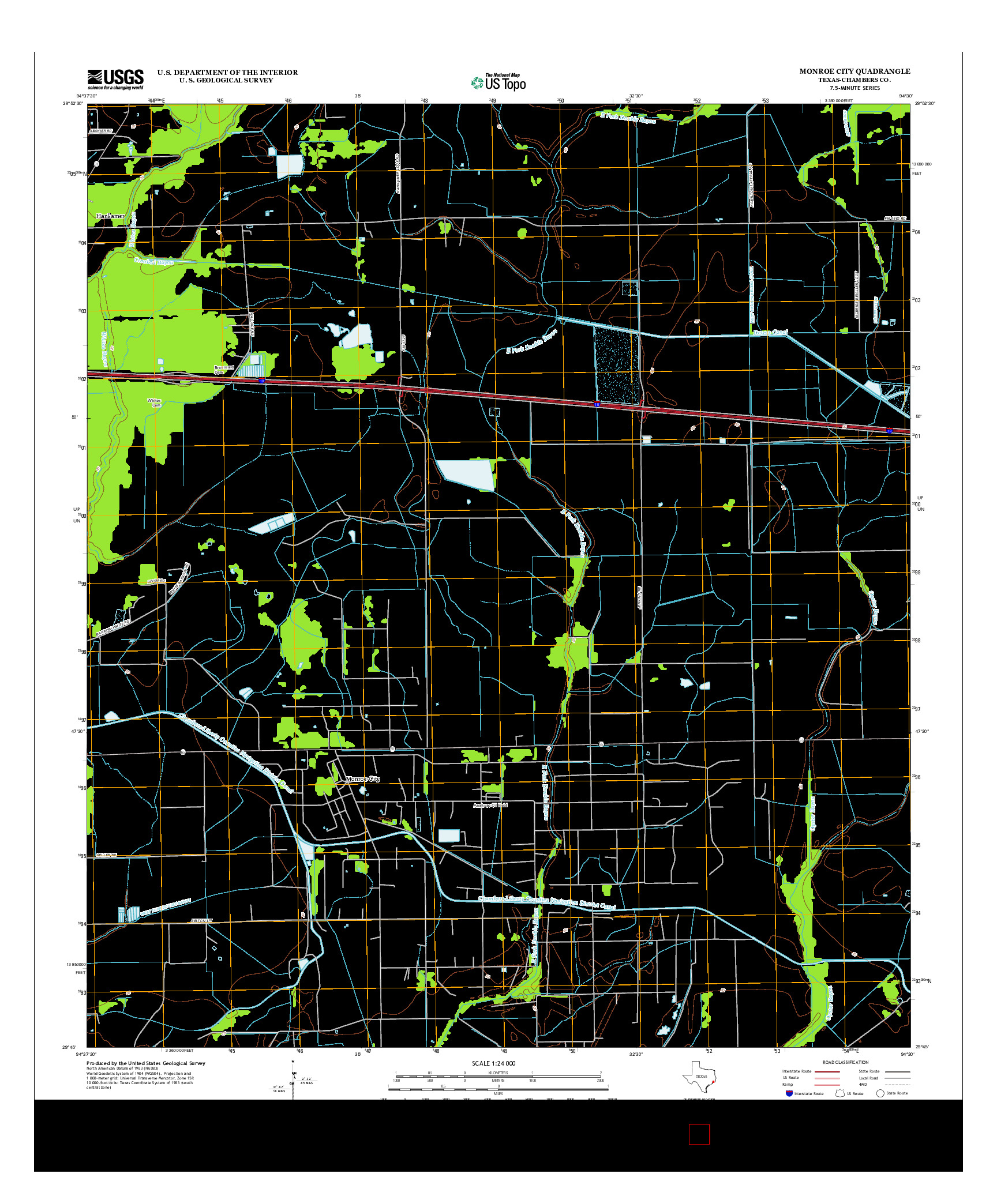 USGS US TOPO 7.5-MINUTE MAP FOR MONROE CITY, TX 2013