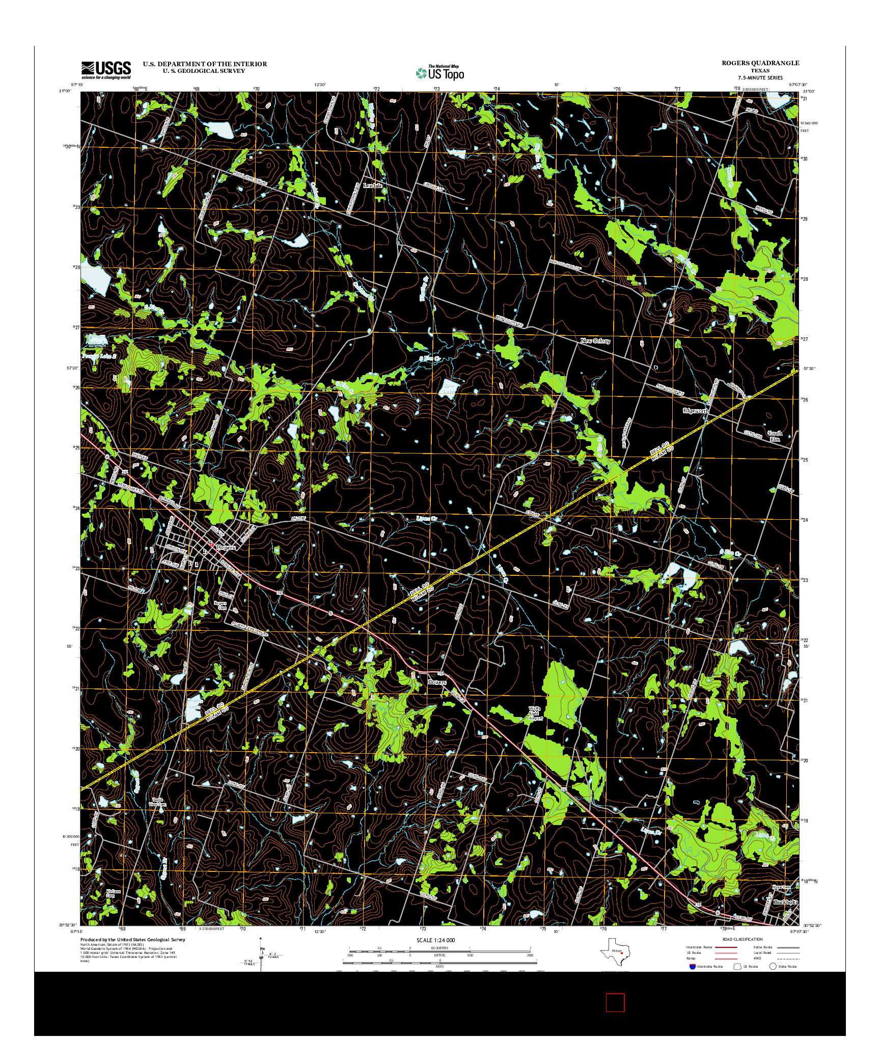 USGS US TOPO 7.5-MINUTE MAP FOR ROGERS, TX 2013