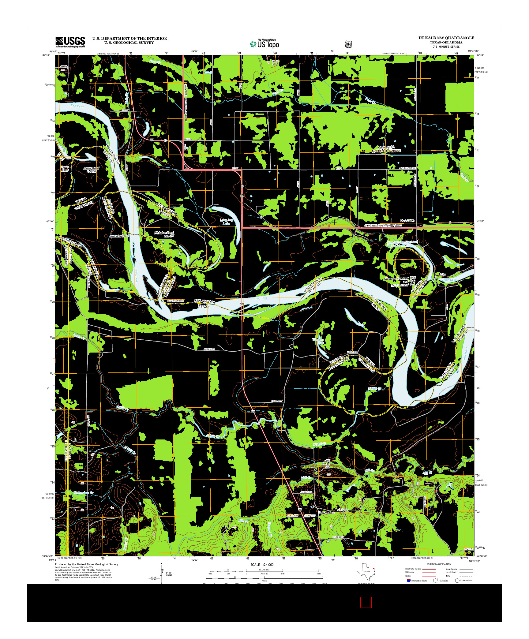 USGS US TOPO 7.5-MINUTE MAP FOR DE KALB NW, TX-OK 2013