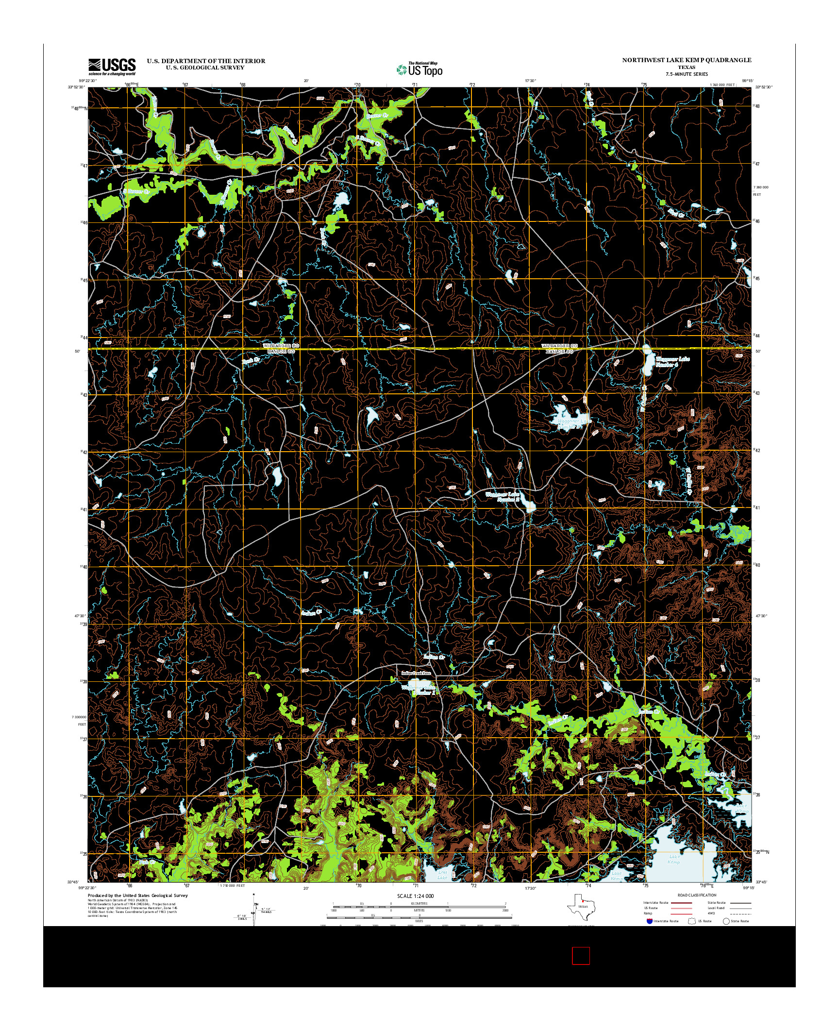 USGS US TOPO 7.5-MINUTE MAP FOR NORTHWEST LAKE KEMP, TX 2013