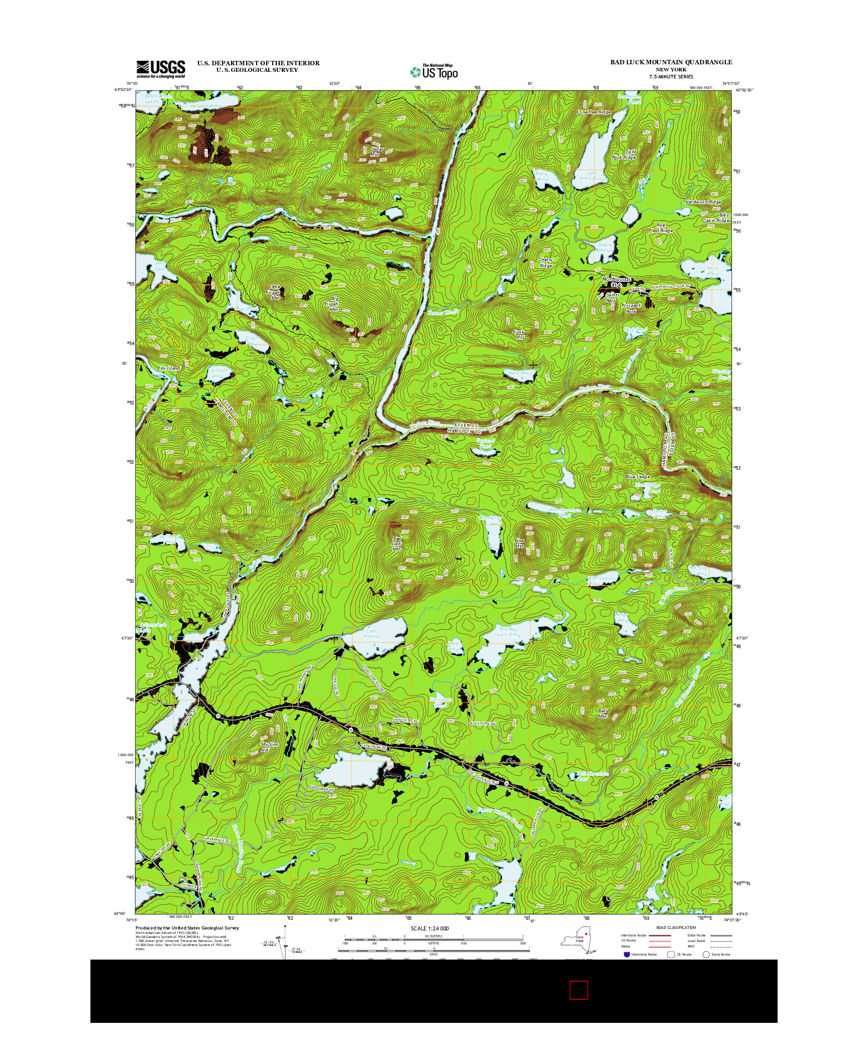USGS US TOPO 7.5-MINUTE MAP FOR BAD LUCK MOUNTAIN, NY 2013