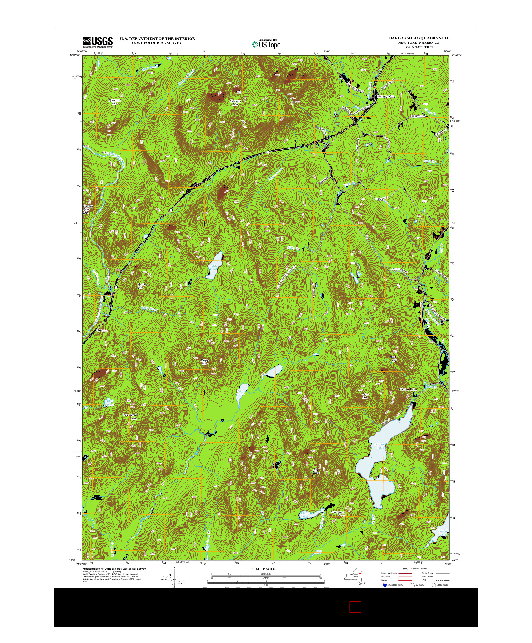 USGS US TOPO 7.5-MINUTE MAP FOR BAKERS MILLS, NY 2013