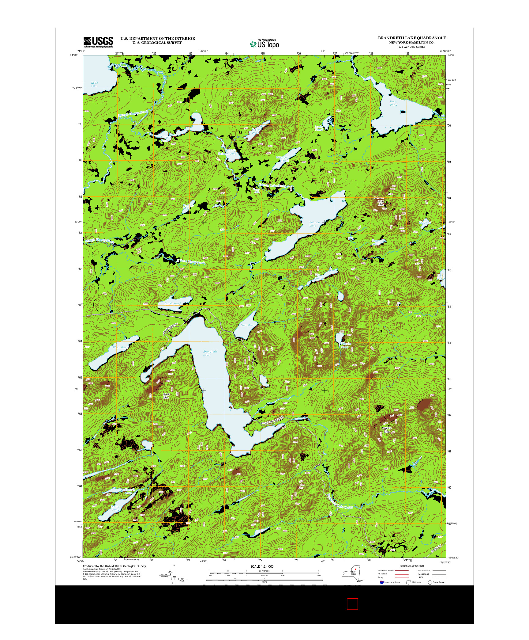 USGS US TOPO 7.5-MINUTE MAP FOR BRANDRETH LAKE, NY 2013