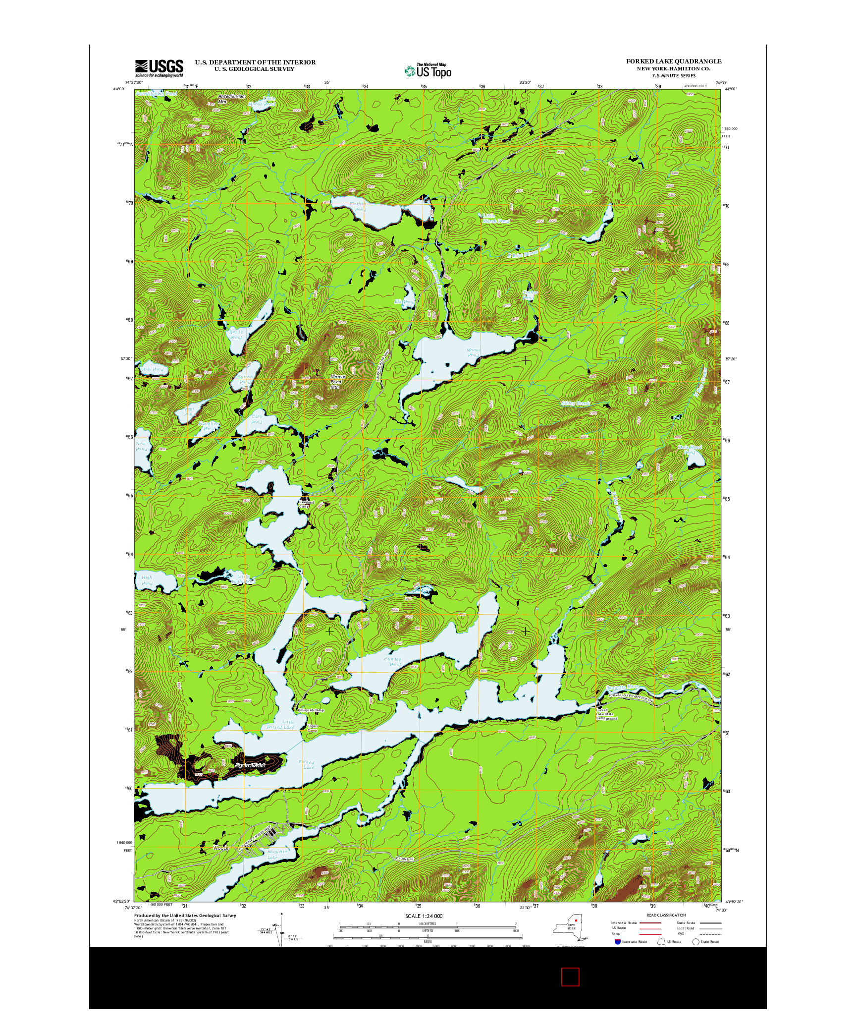 USGS US TOPO 7.5-MINUTE MAP FOR FORKED LAKE, NY 2013
