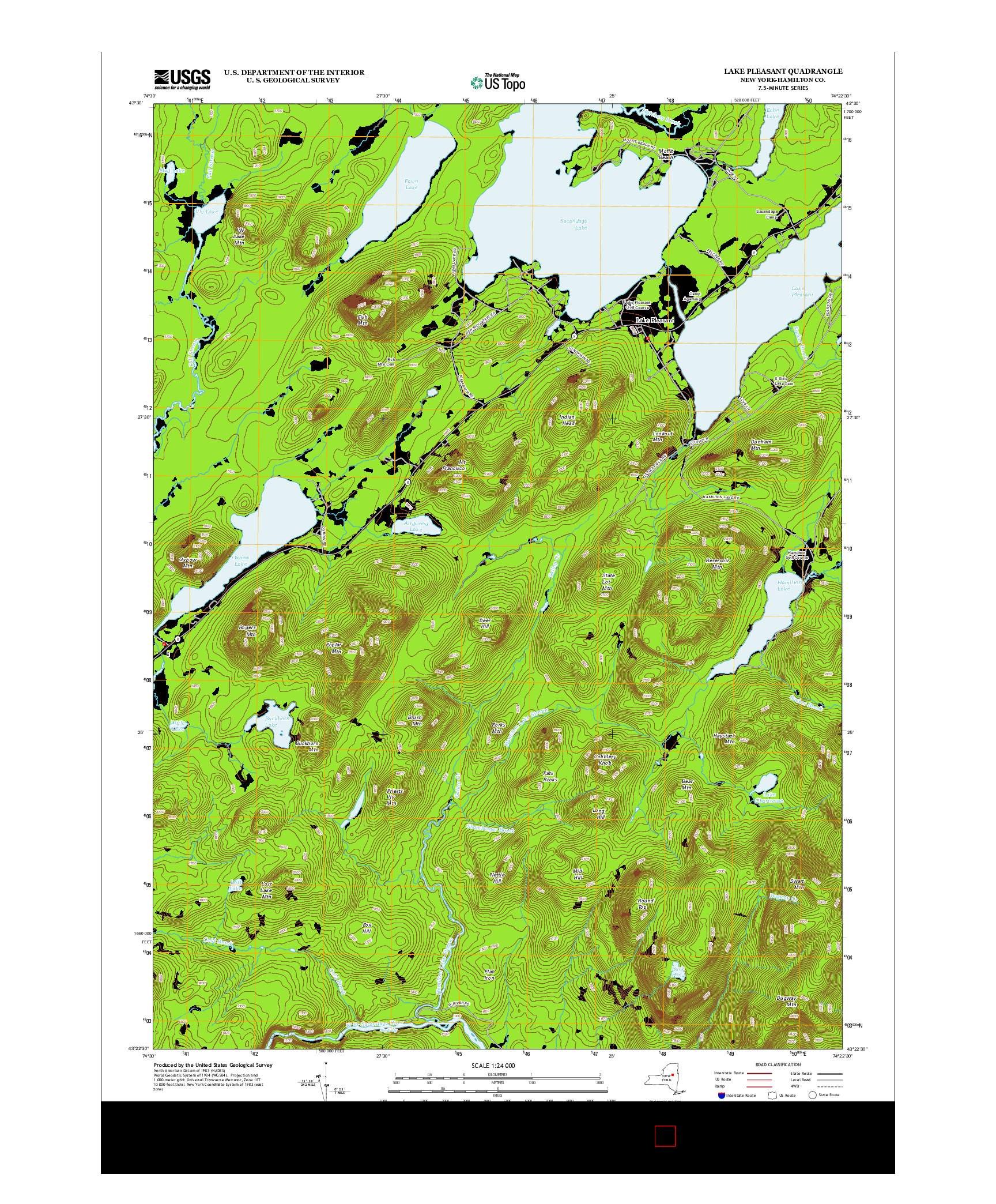 USGS US TOPO 7.5-MINUTE MAP FOR LAKE PLEASANT, NY 2013