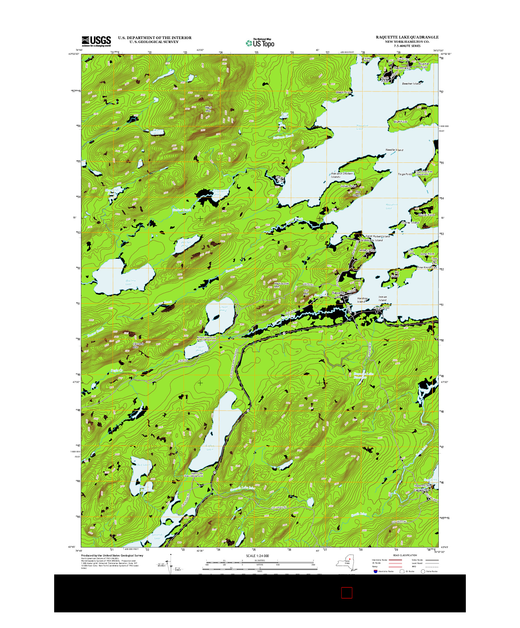 USGS US TOPO 7.5-MINUTE MAP FOR RAQUETTE LAKE, NY 2013
