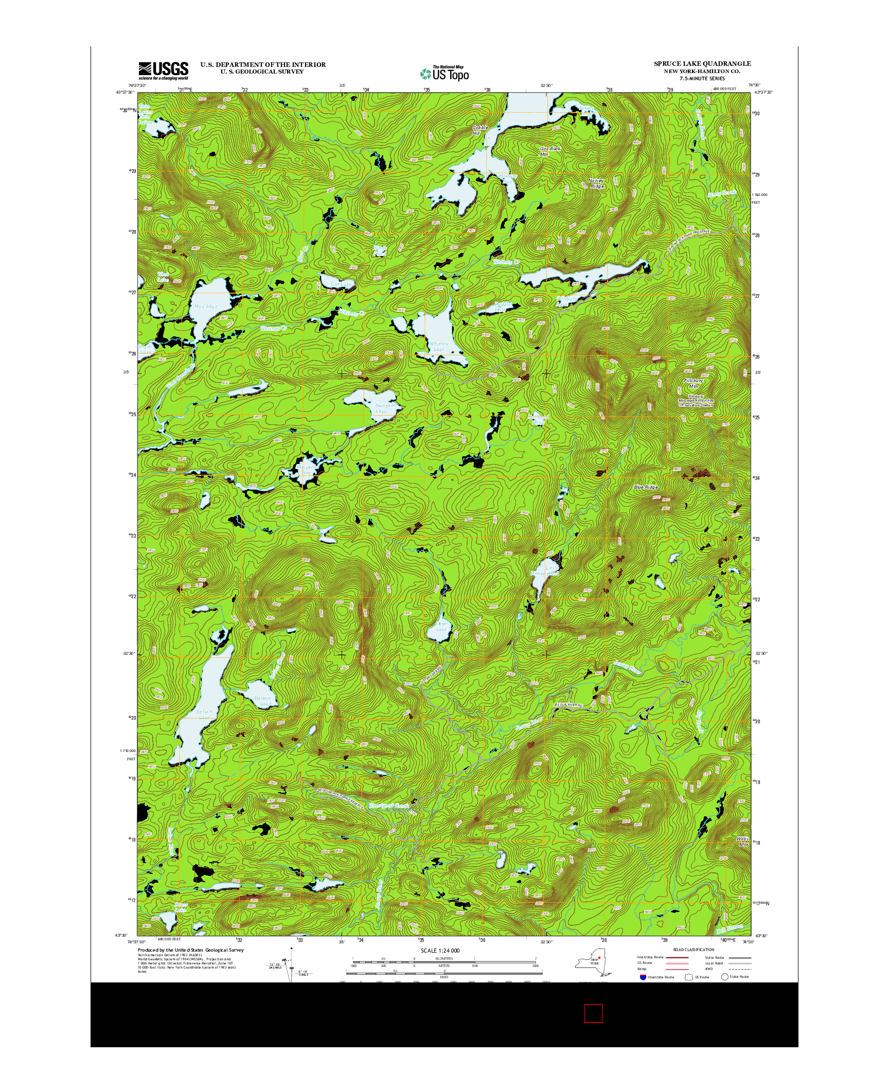 USGS US TOPO 7.5-MINUTE MAP FOR SPRUCE LAKE, NY 2013