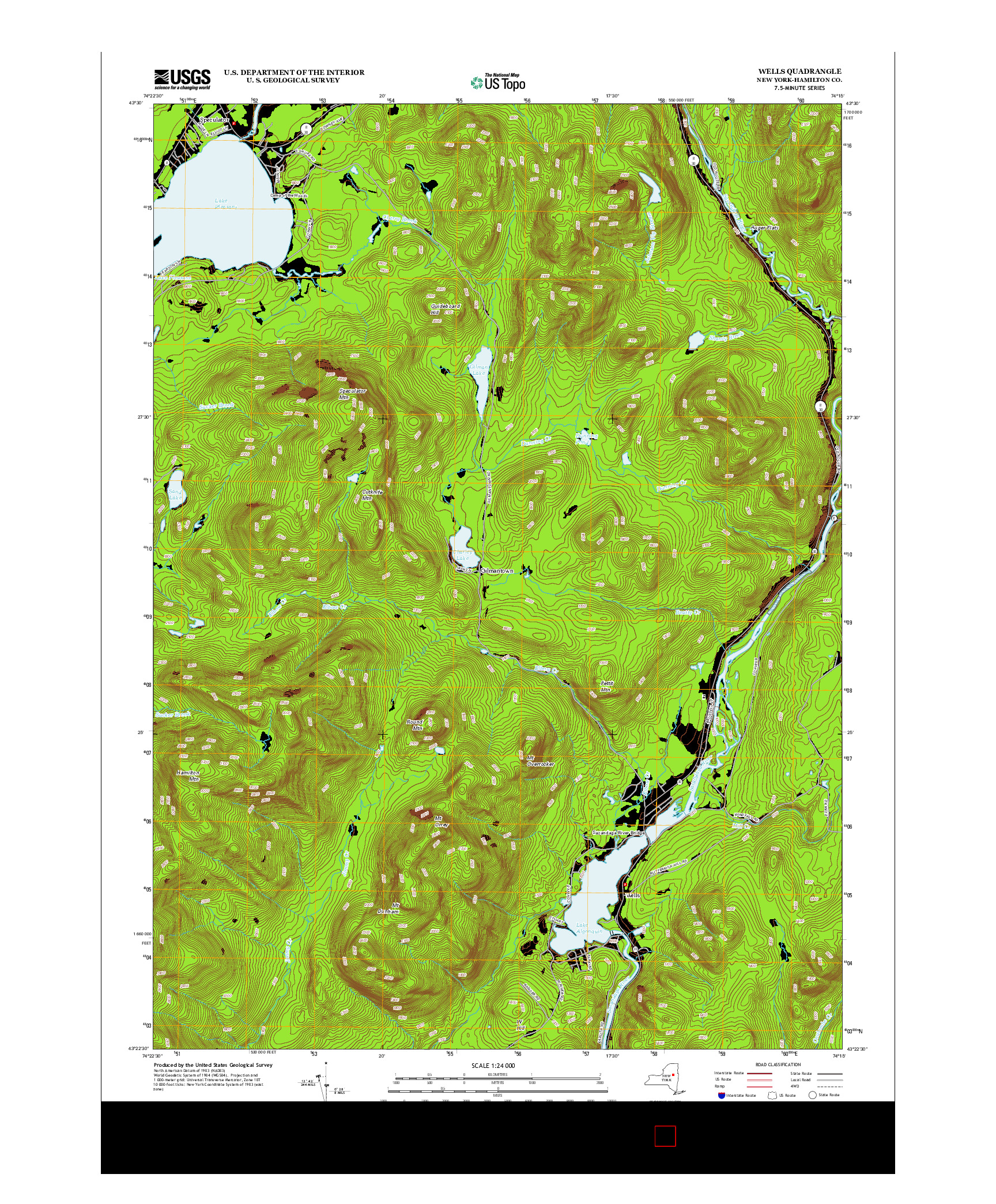 USGS US TOPO 7.5-MINUTE MAP FOR WELLS, NY 2013