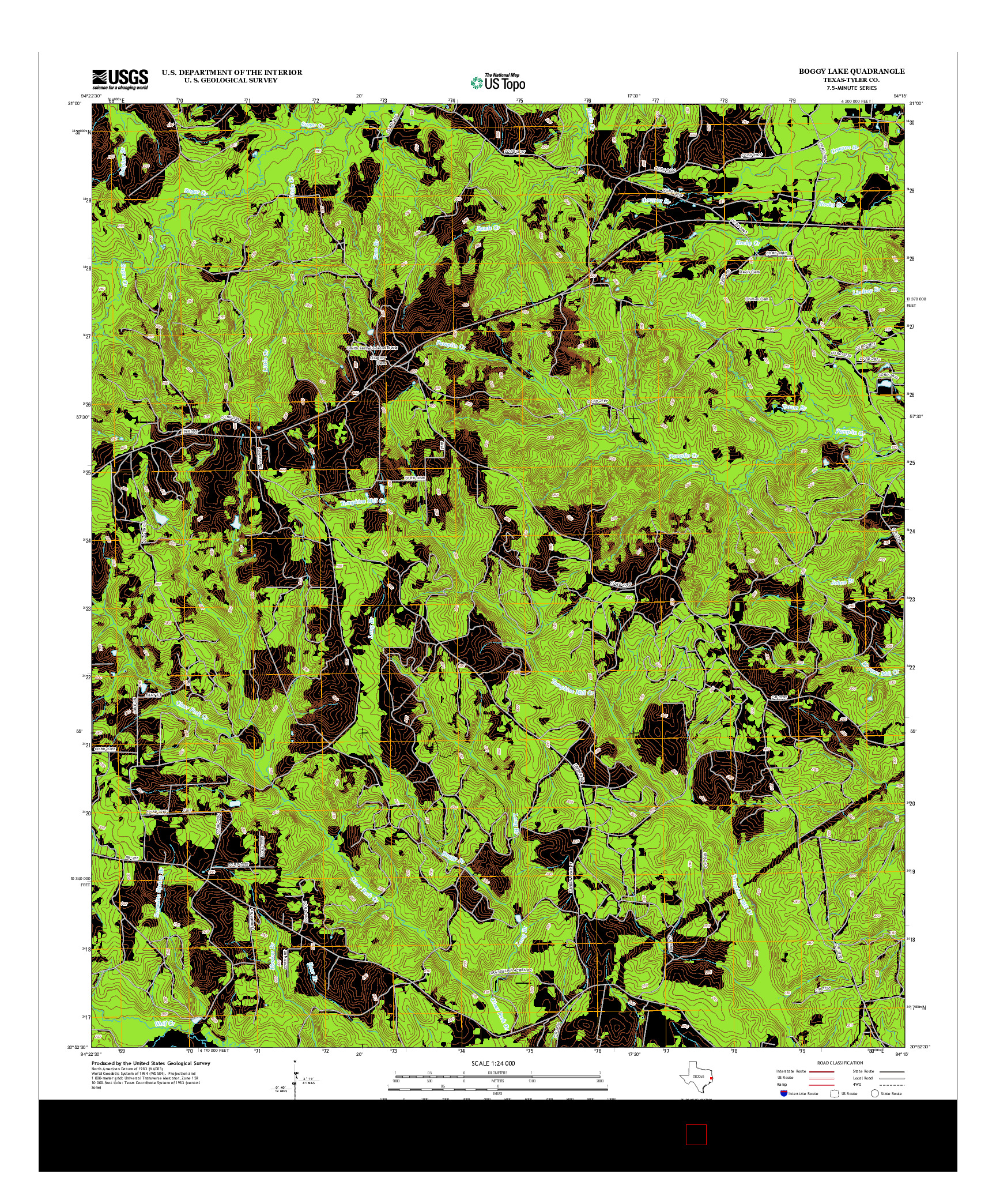 USGS US TOPO 7.5-MINUTE MAP FOR BOGGY LAKE, TX 2013