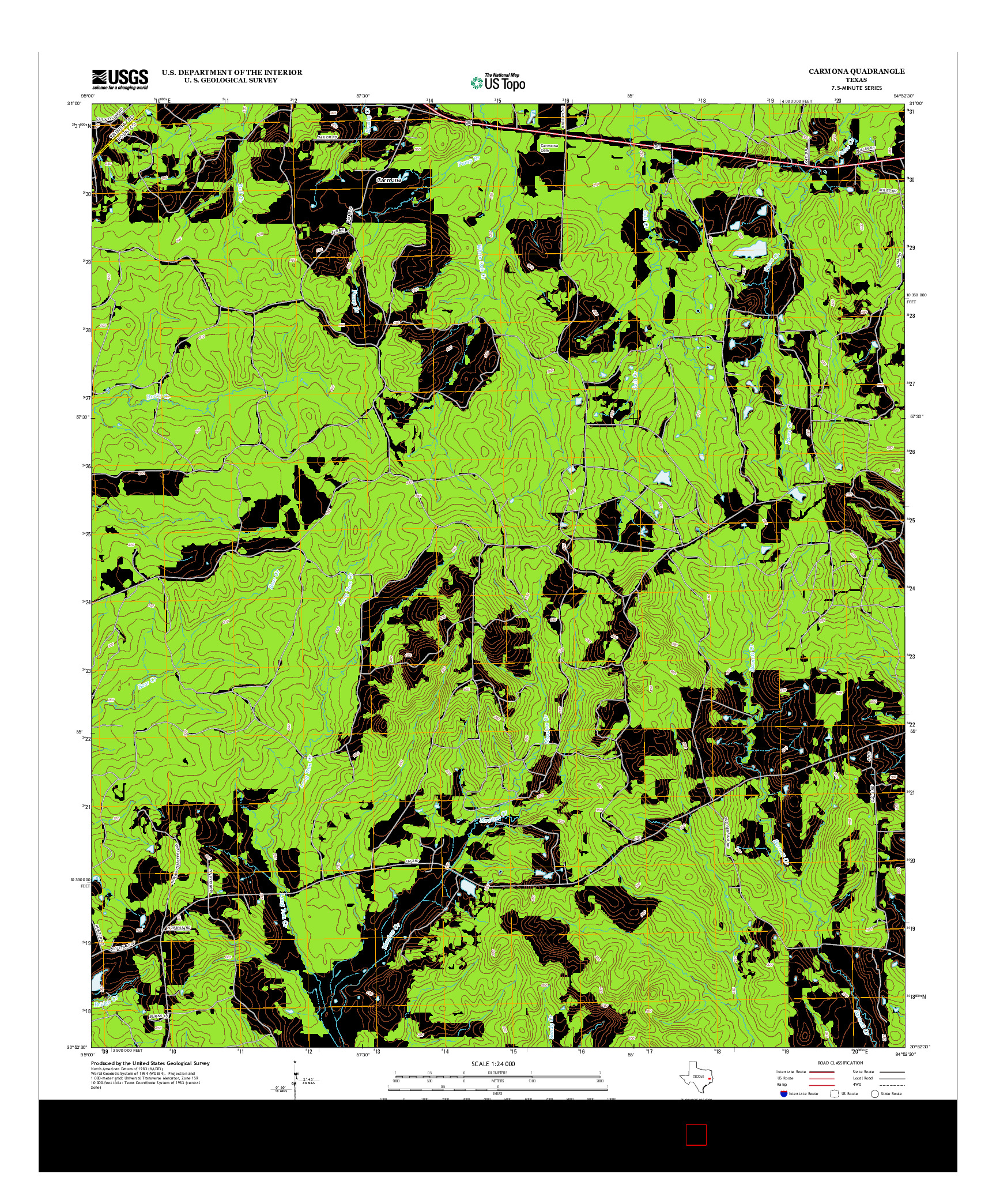 USGS US TOPO 7.5-MINUTE MAP FOR CARMONA, TX 2013