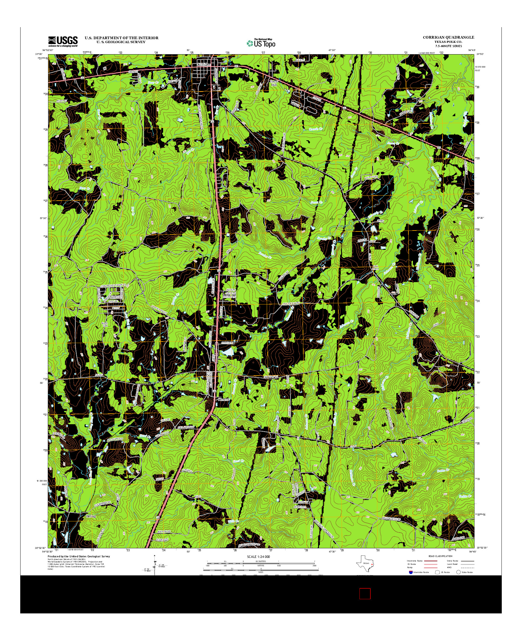USGS US TOPO 7.5-MINUTE MAP FOR CORRIGAN, TX 2013