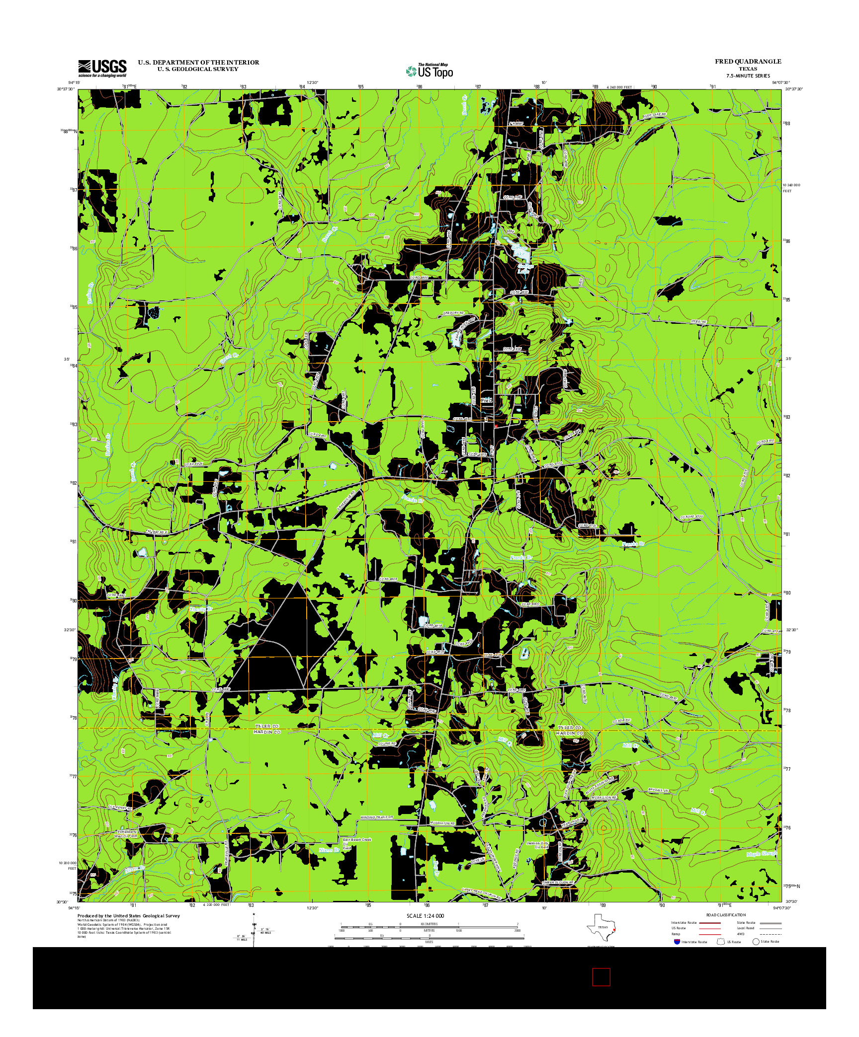 USGS US TOPO 7.5-MINUTE MAP FOR FRED, TX 2013