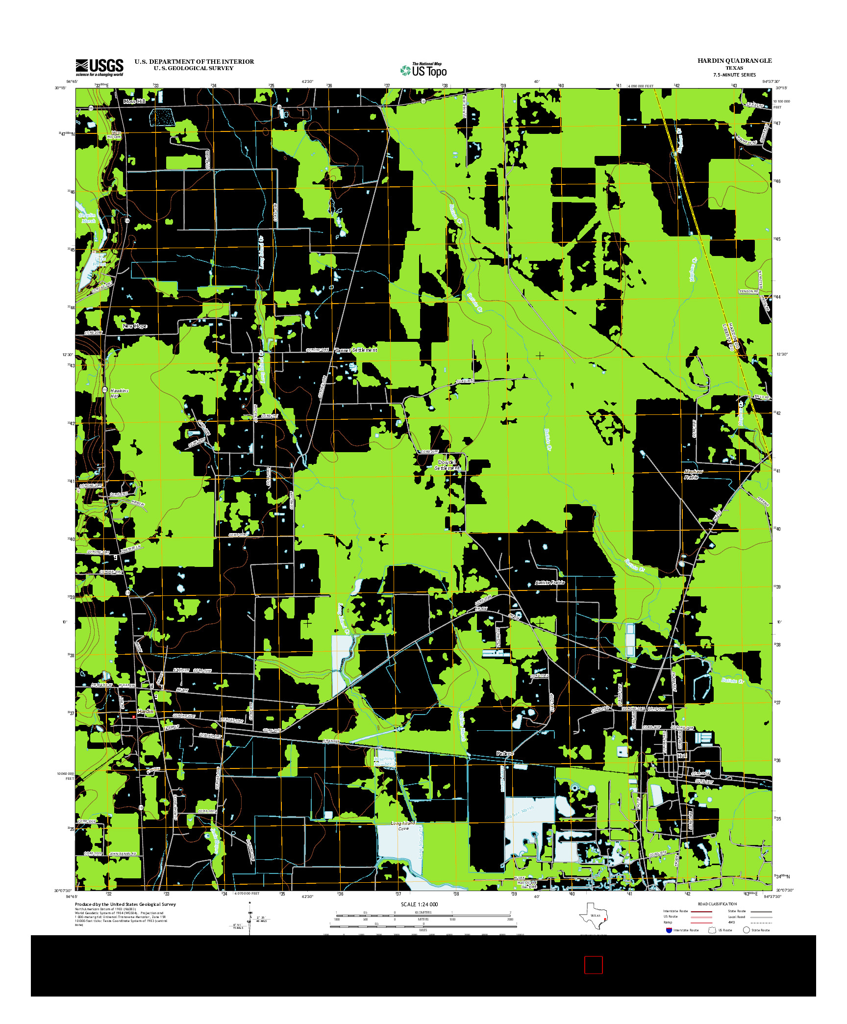 USGS US TOPO 7.5-MINUTE MAP FOR HARDIN, TX 2013
