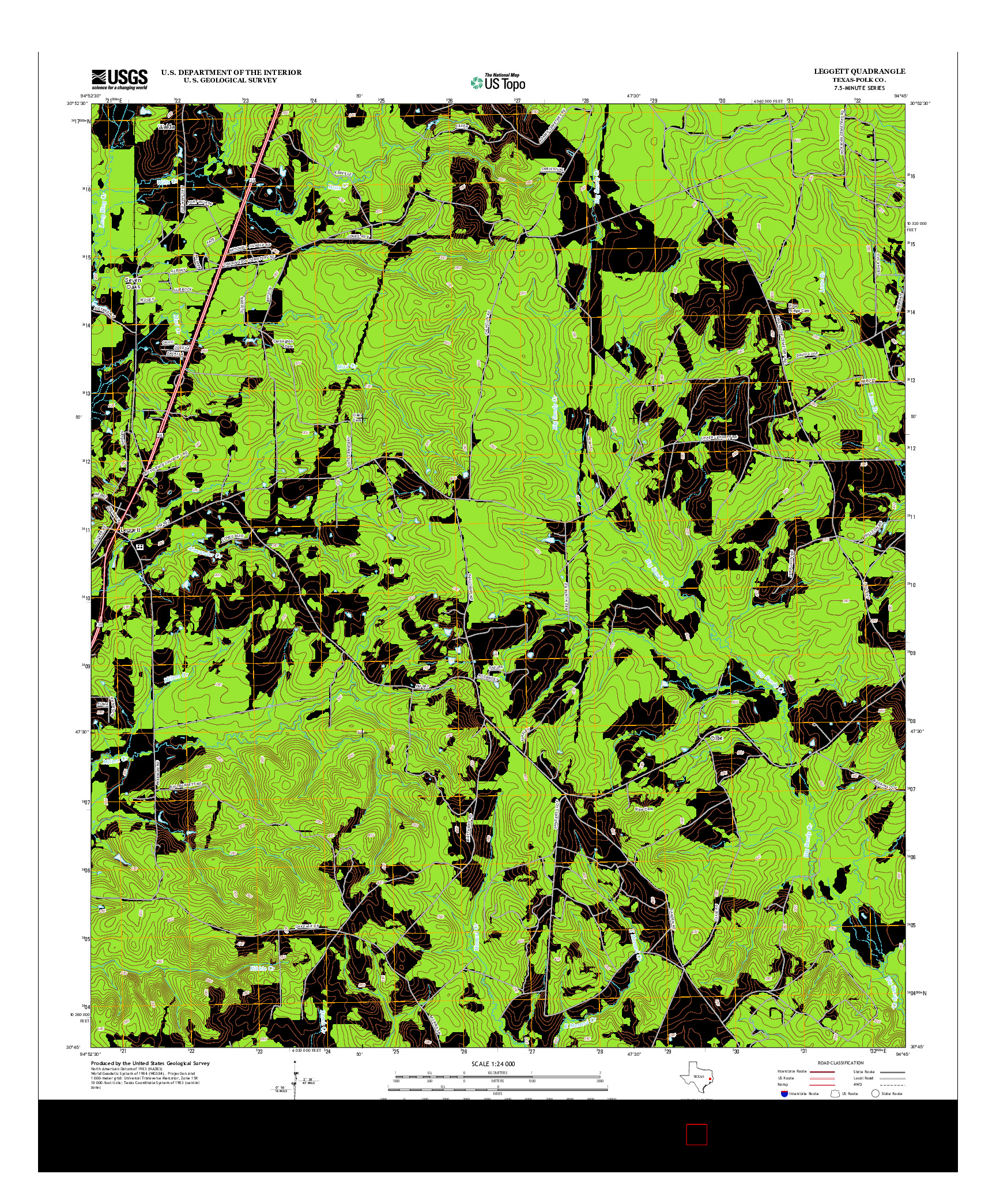 USGS US TOPO 7.5-MINUTE MAP FOR LEGGETT, TX 2013