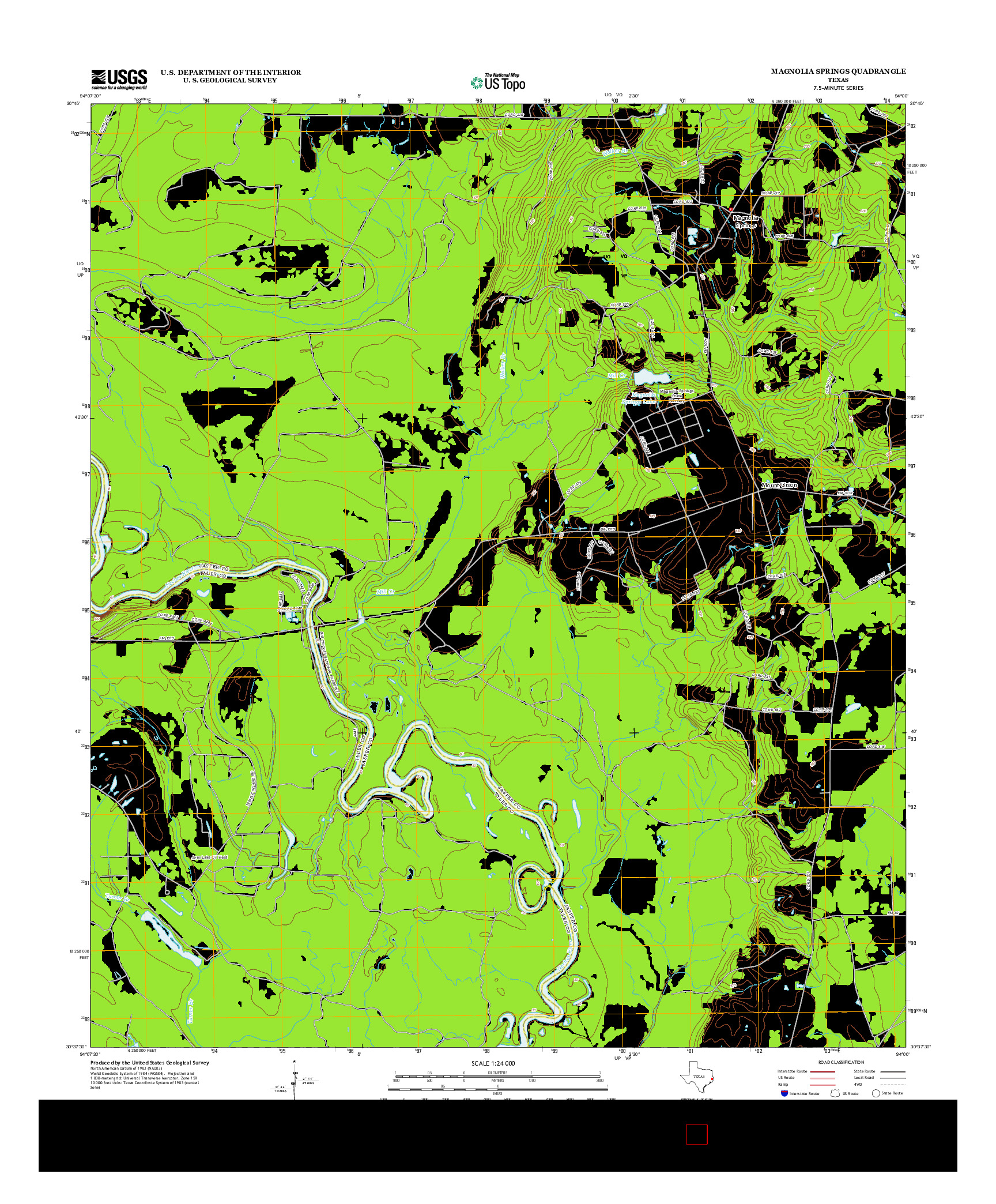 USGS US TOPO 7.5-MINUTE MAP FOR MAGNOLIA SPRINGS, TX 2013