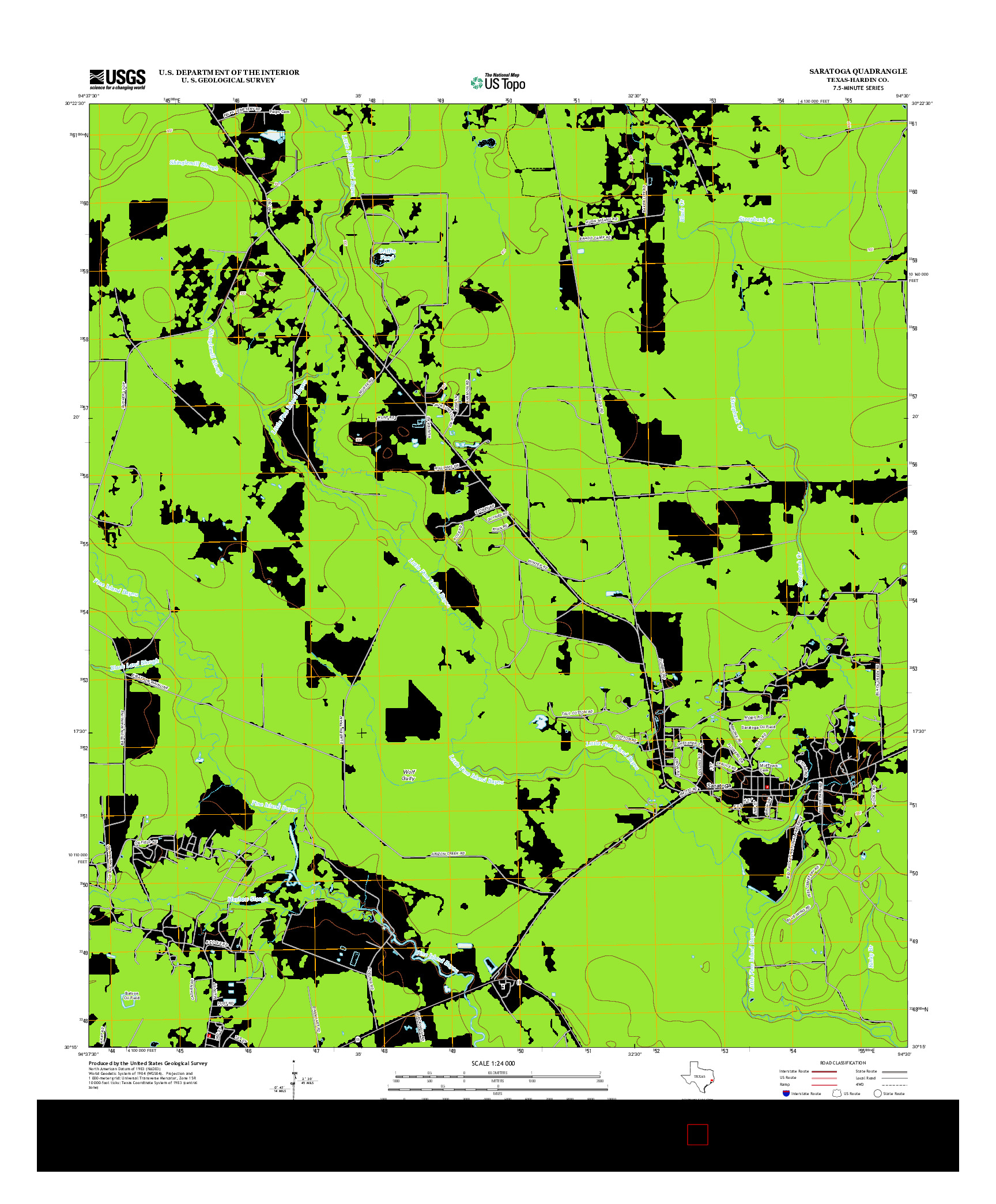 USGS US TOPO 7.5-MINUTE MAP FOR SARATOGA, TX 2013