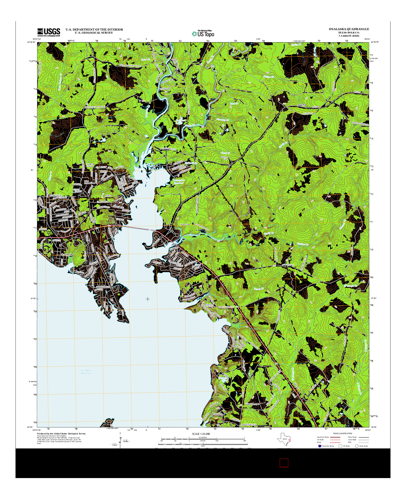 USGS US TOPO 7.5-MINUTE MAP FOR ONALASKA, TX 2013