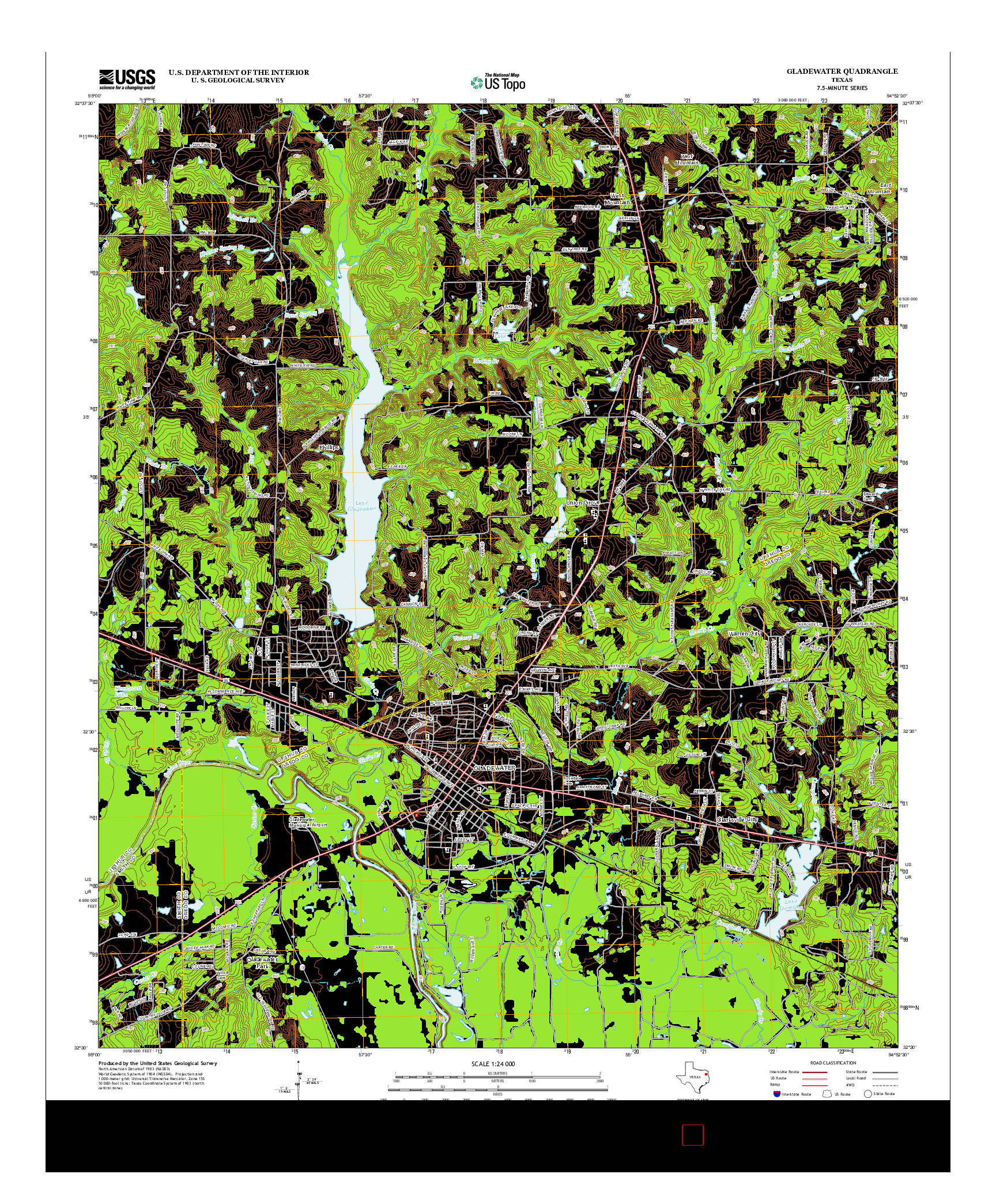 USGS US TOPO 7.5-MINUTE MAP FOR GLADEWATER, TX 2013