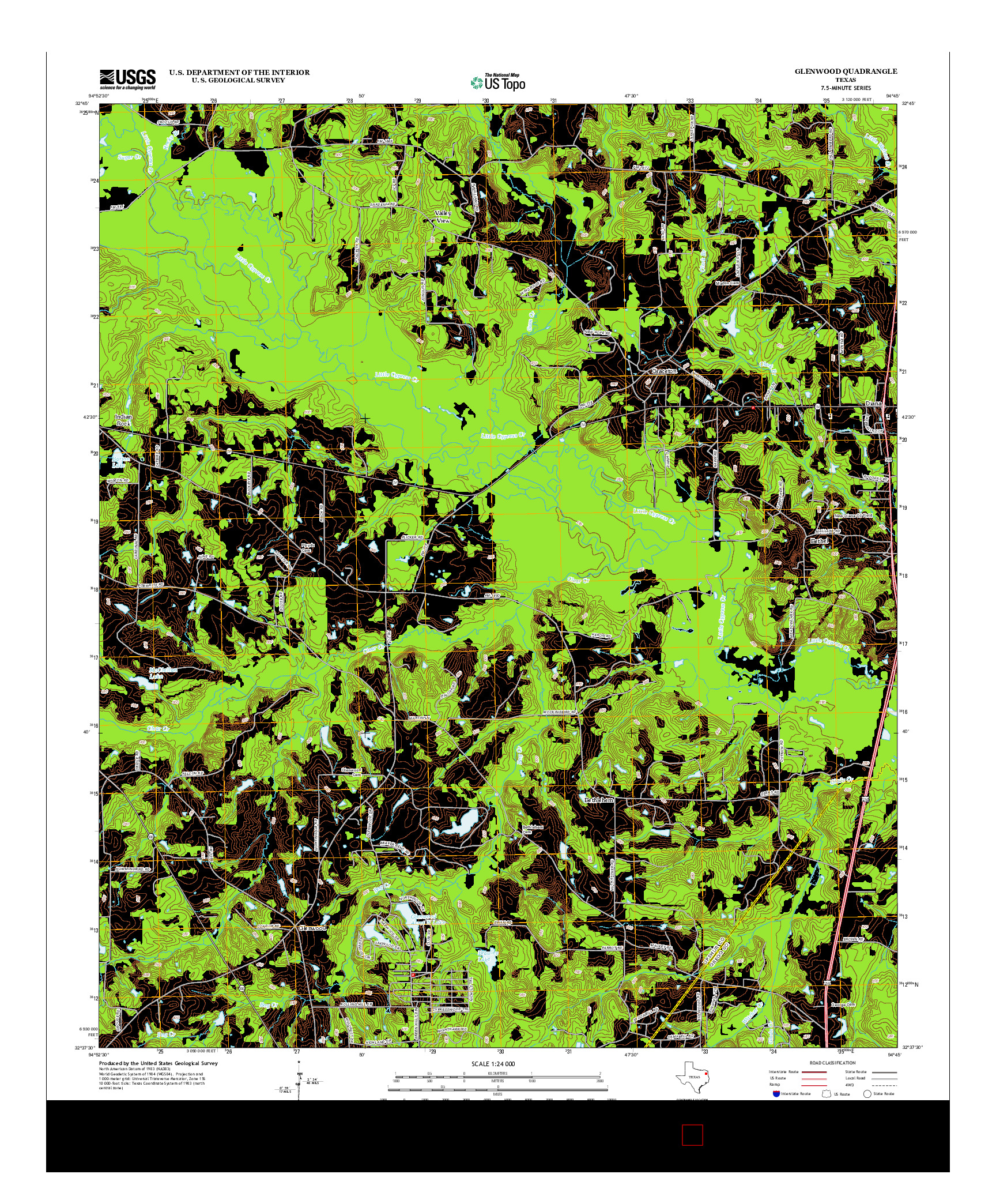 USGS US TOPO 7.5-MINUTE MAP FOR GLENWOOD, TX 2013