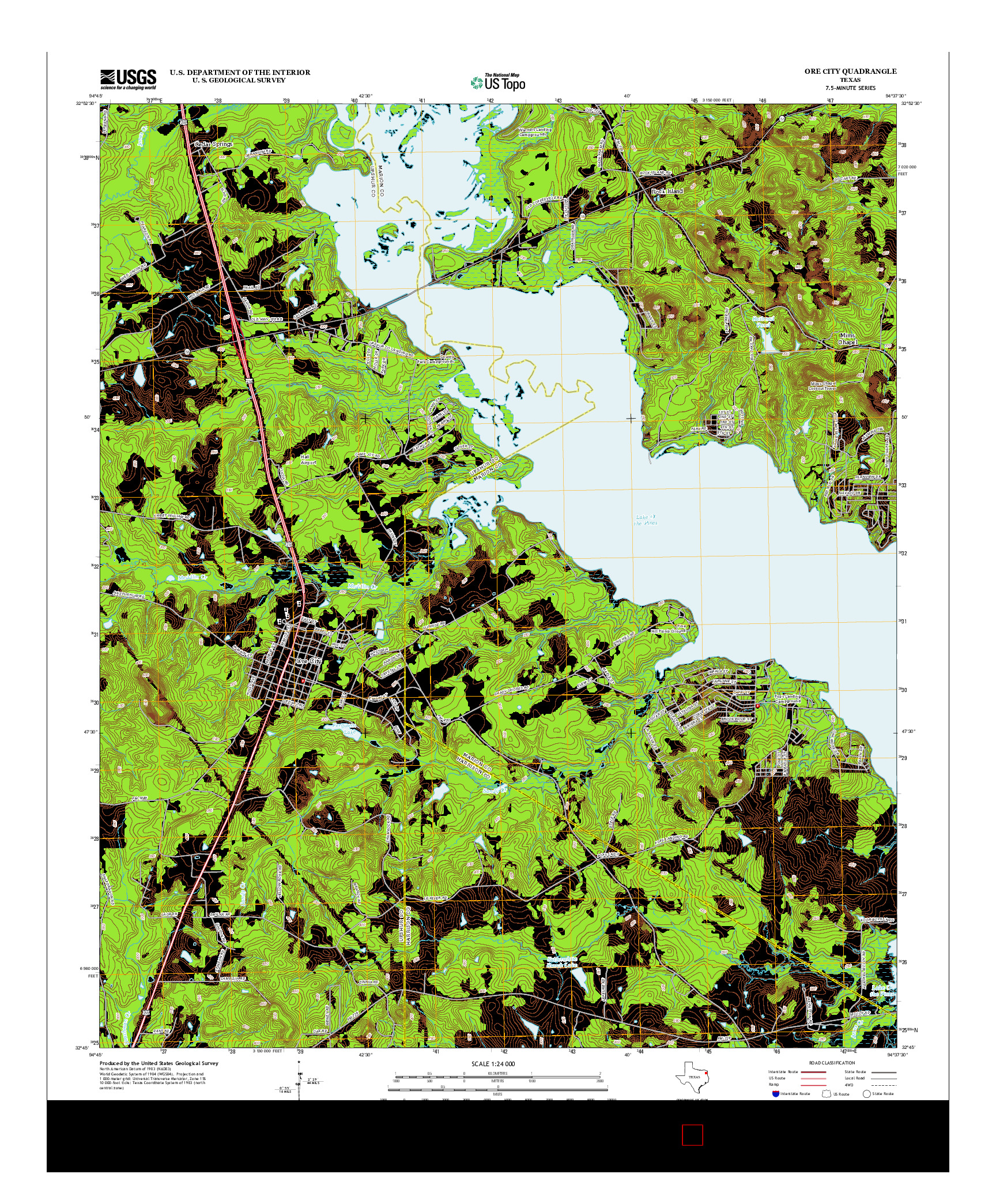 USGS US TOPO 7.5-MINUTE MAP FOR ORE CITY, TX 2013