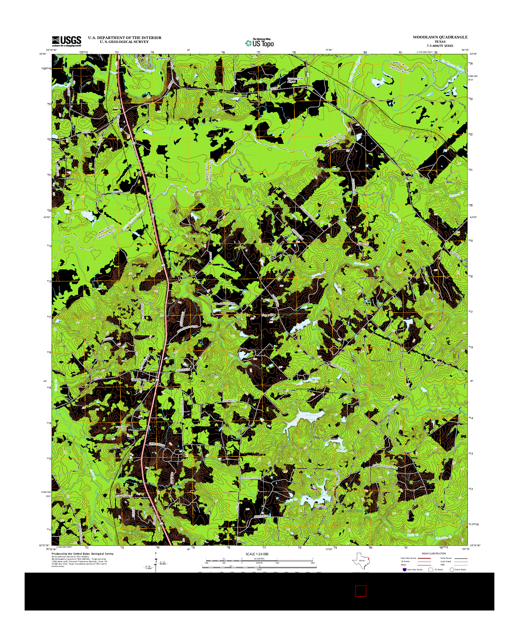 USGS US TOPO 7.5-MINUTE MAP FOR WOODLAWN, TX 2013