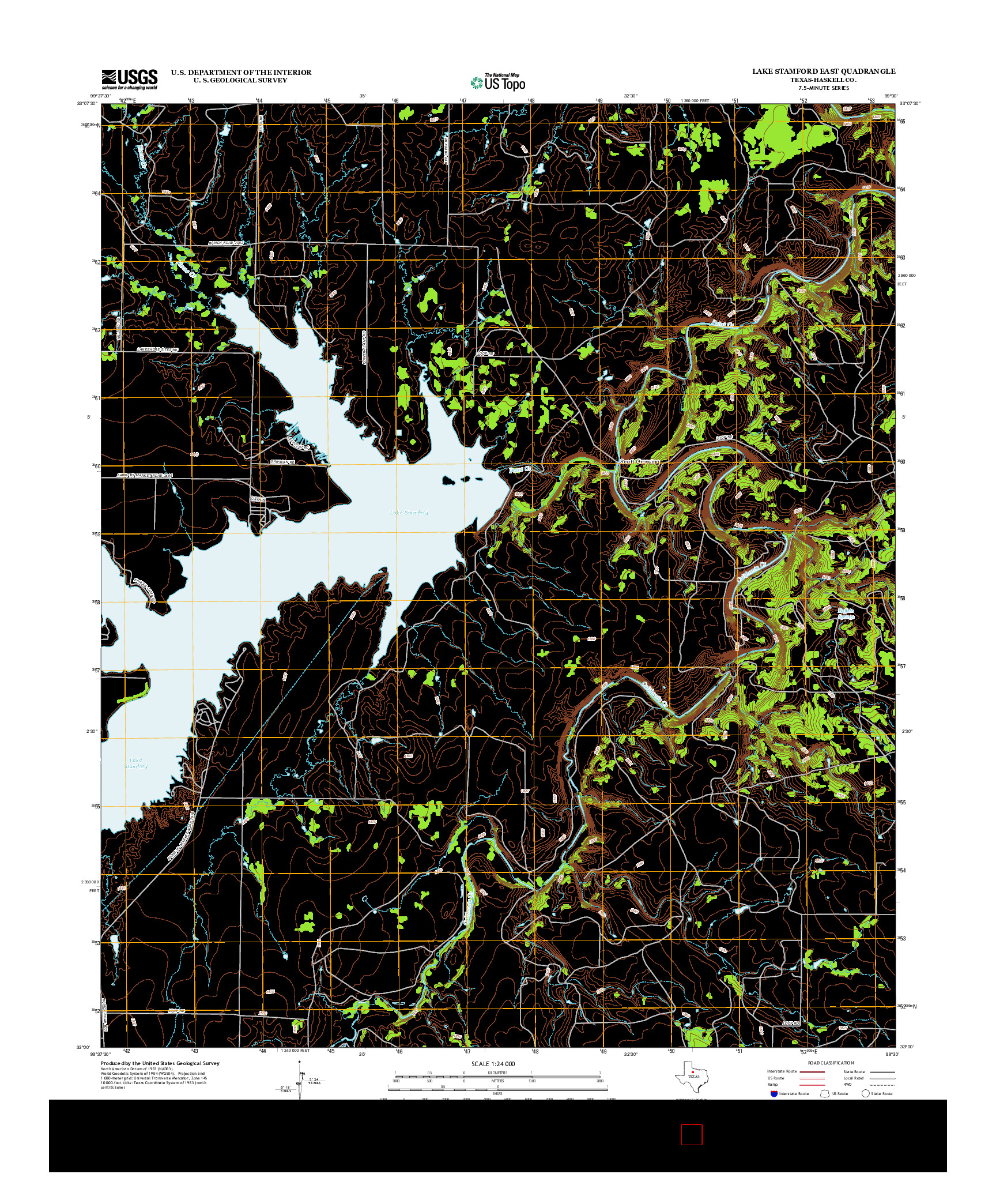USGS US TOPO 7.5-MINUTE MAP FOR LAKE STAMFORD EAST, TX 2013